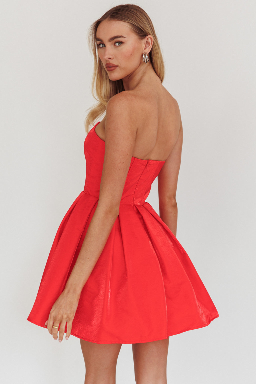 Loveless Strapless Flared Mini Dress Red by Selfie Leslie