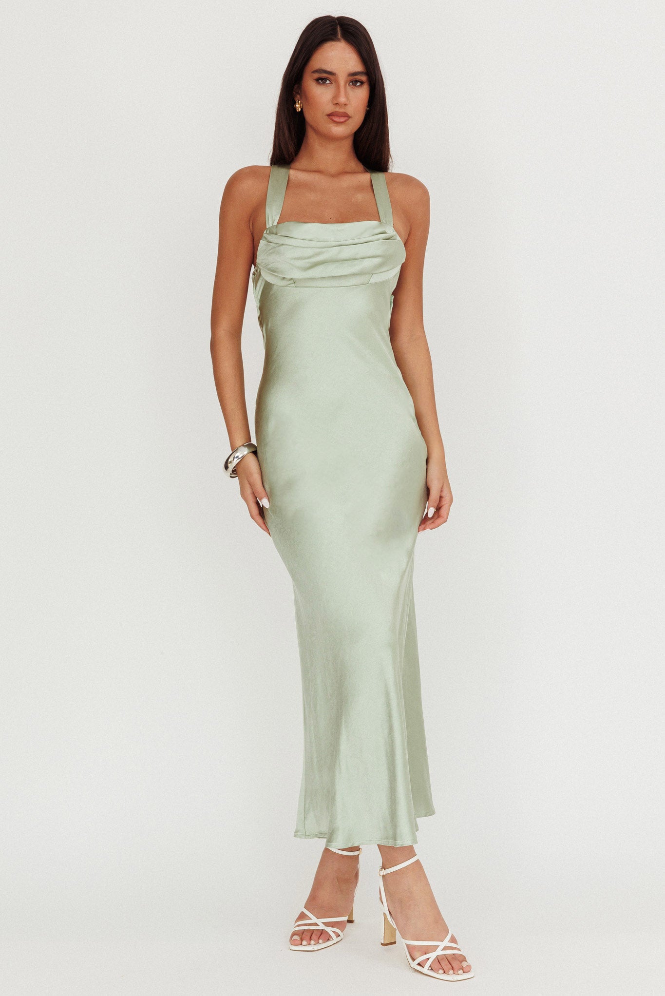 Favorite Part Crossover Back Satin Maxi Dress Sage Selfie Leslie Favorite Part Crossover Back Satin Maxi Dress Sage Selfie Leslie