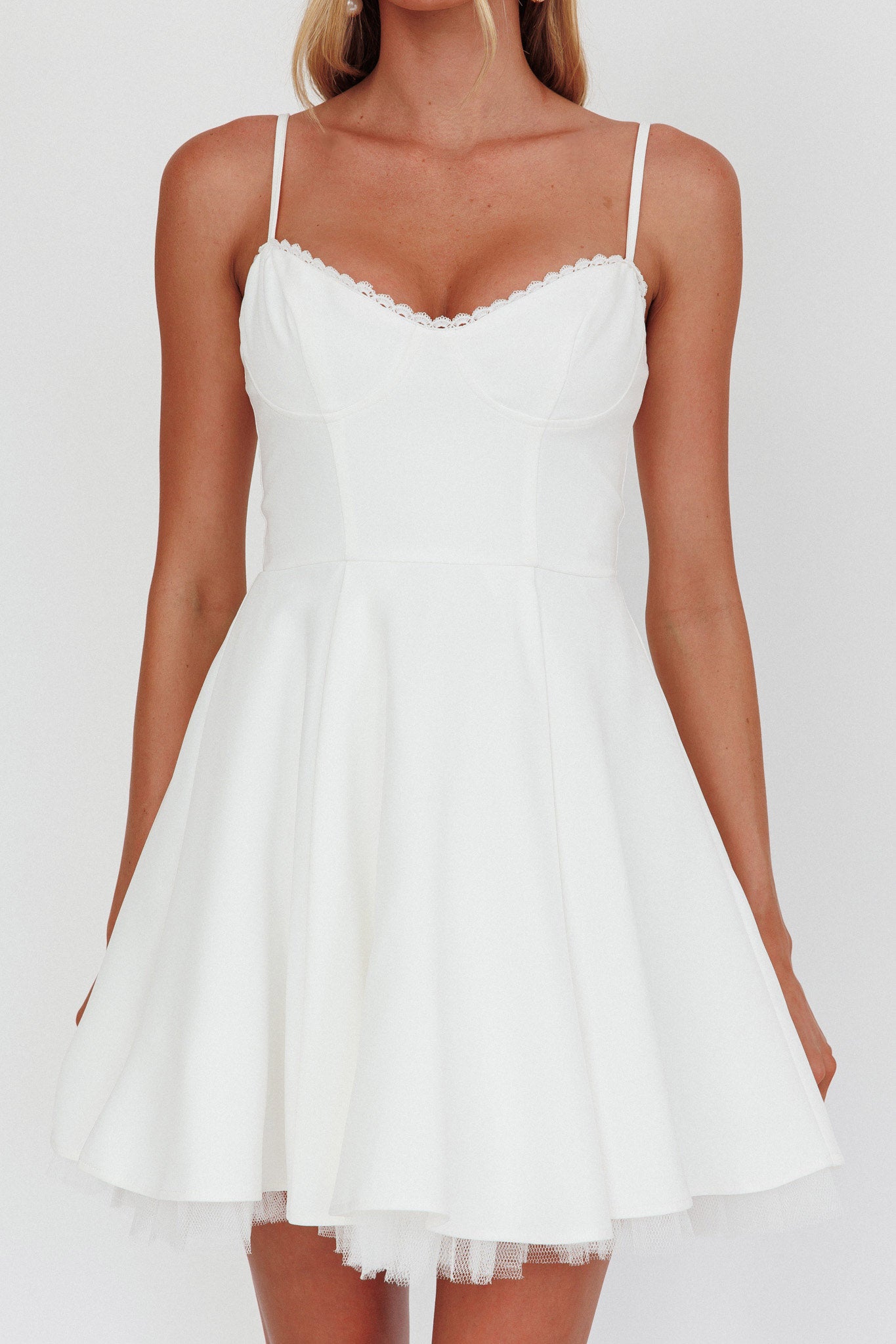 Scully Frill Trim A-Line Mini Dress White by Selfie Leslie