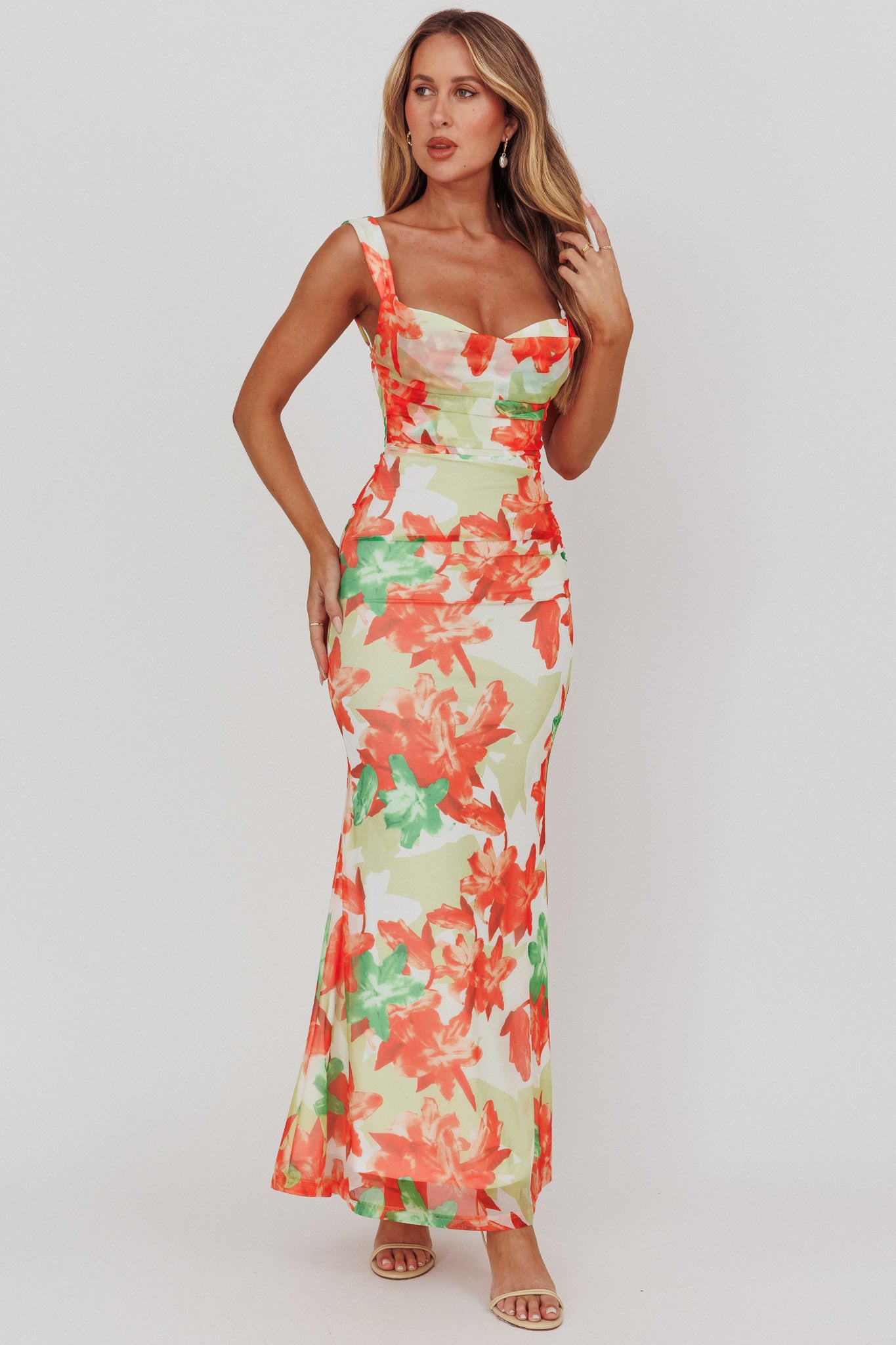 Odelia Sweetheart Mermaid Maxi Dress Print Red by Selfie Leslie