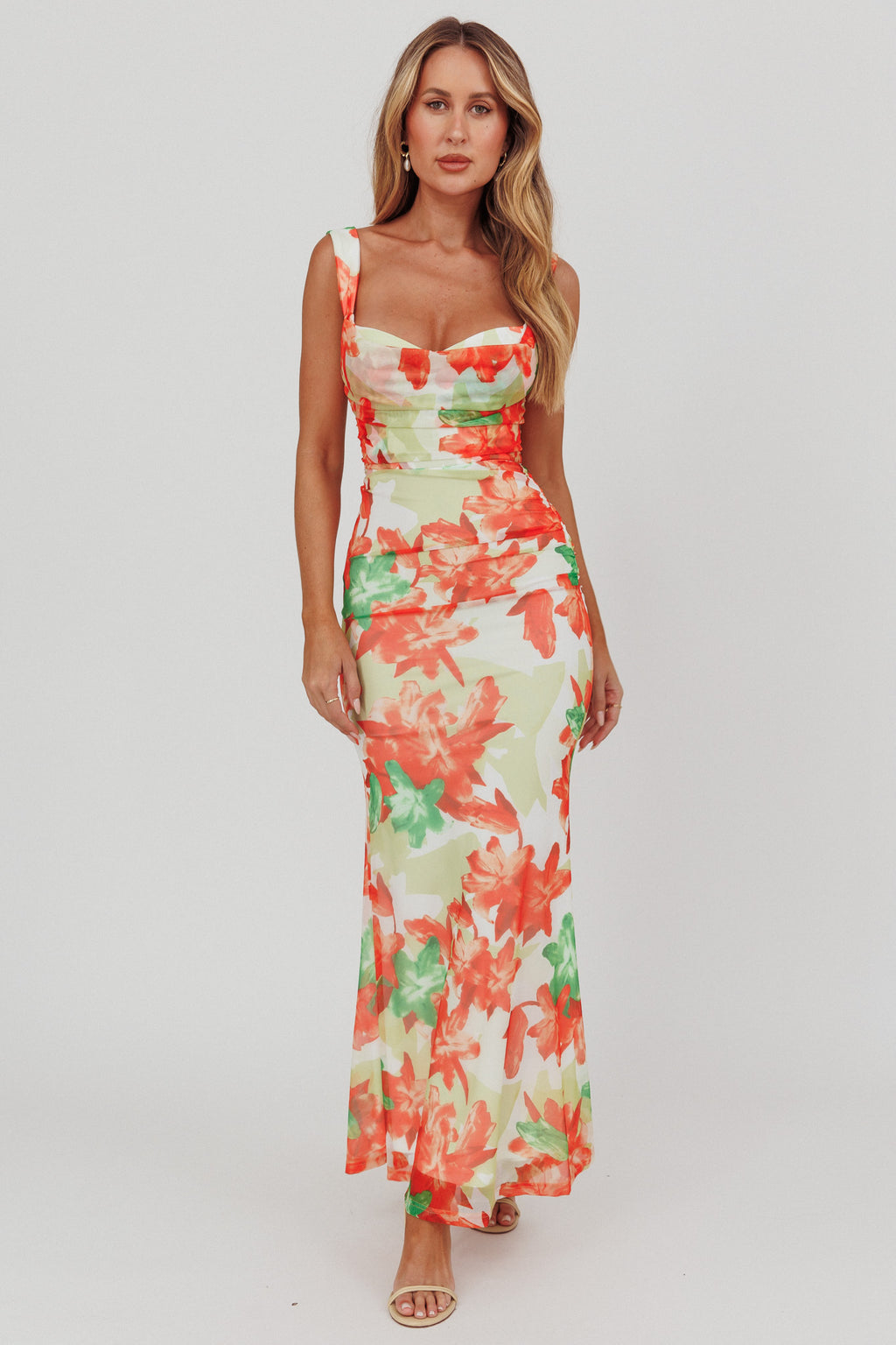 Odelia Sweetheart Mermaid Maxi Dress Print Red by Selfie Leslie