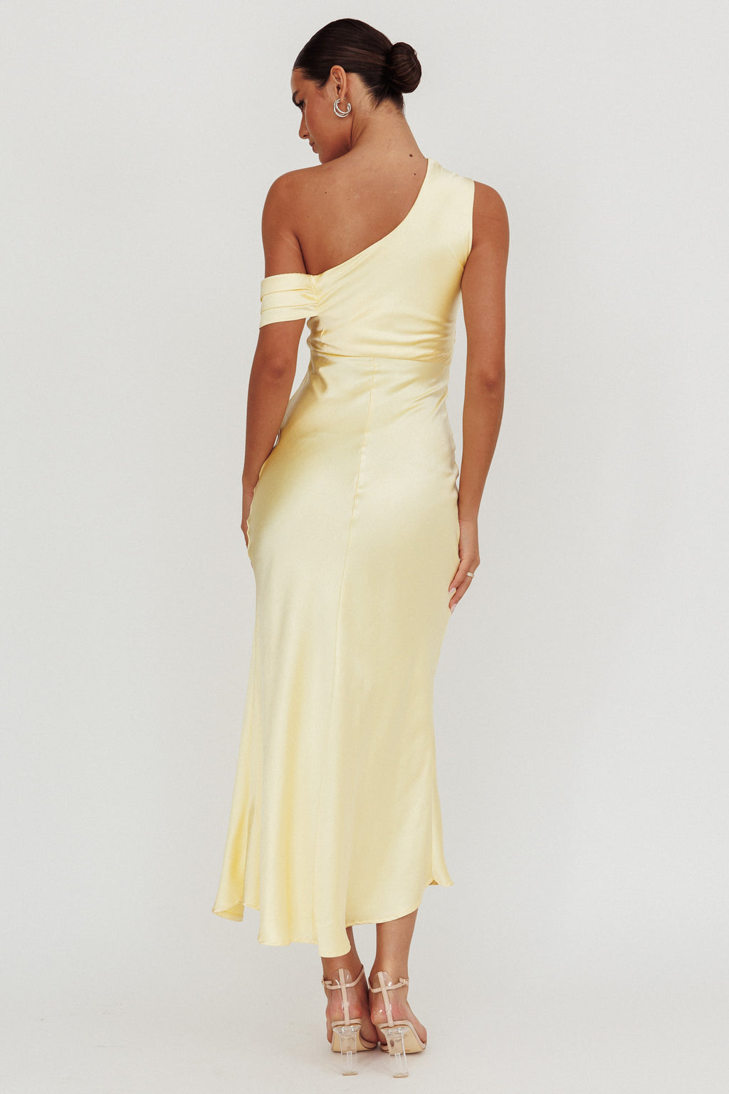 Floret Asymmetric Neckline Midi Dress Butter by Selfie Leslie