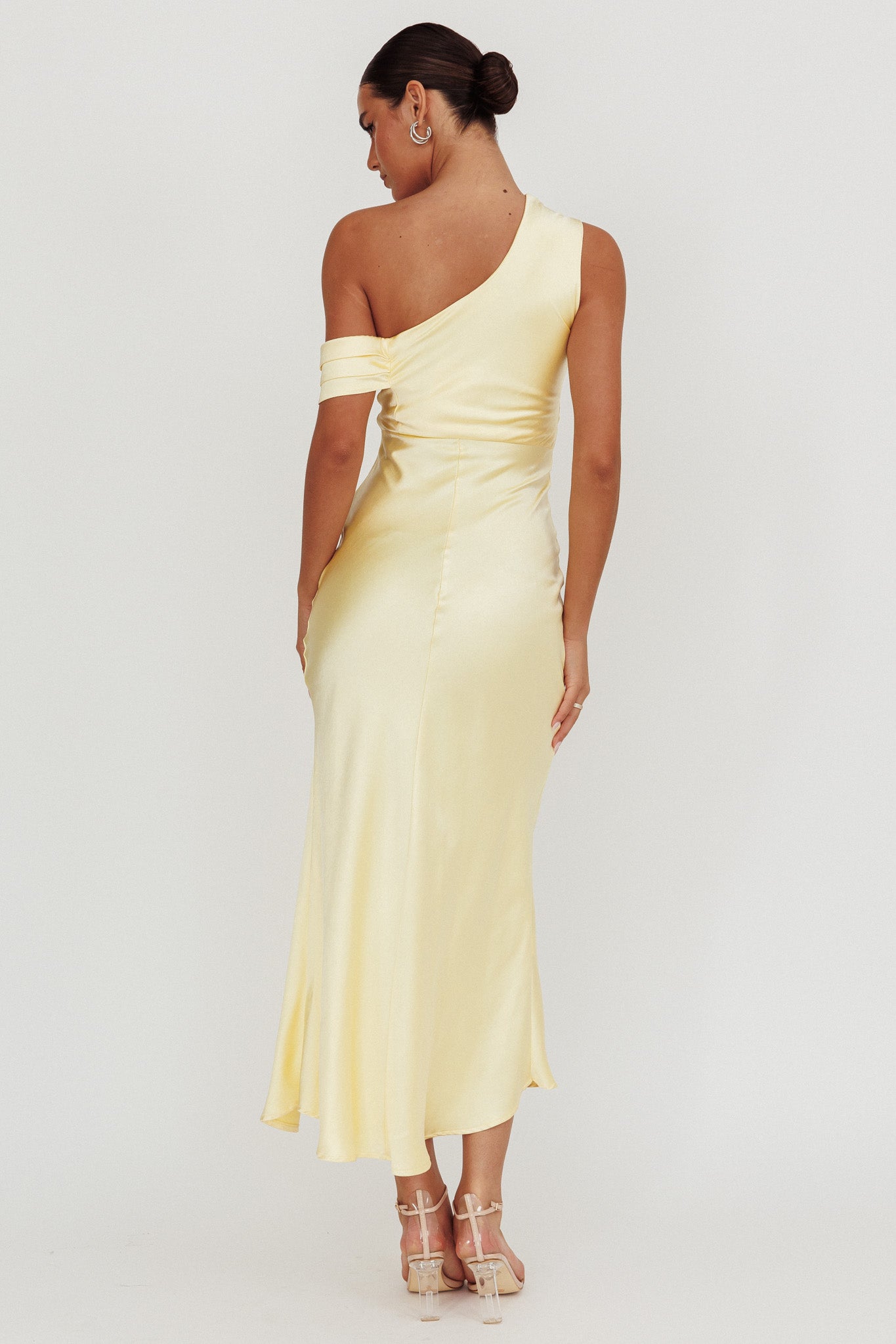 Floret Asymmetric Neckline Midi Dress Butter by Selfie Leslie