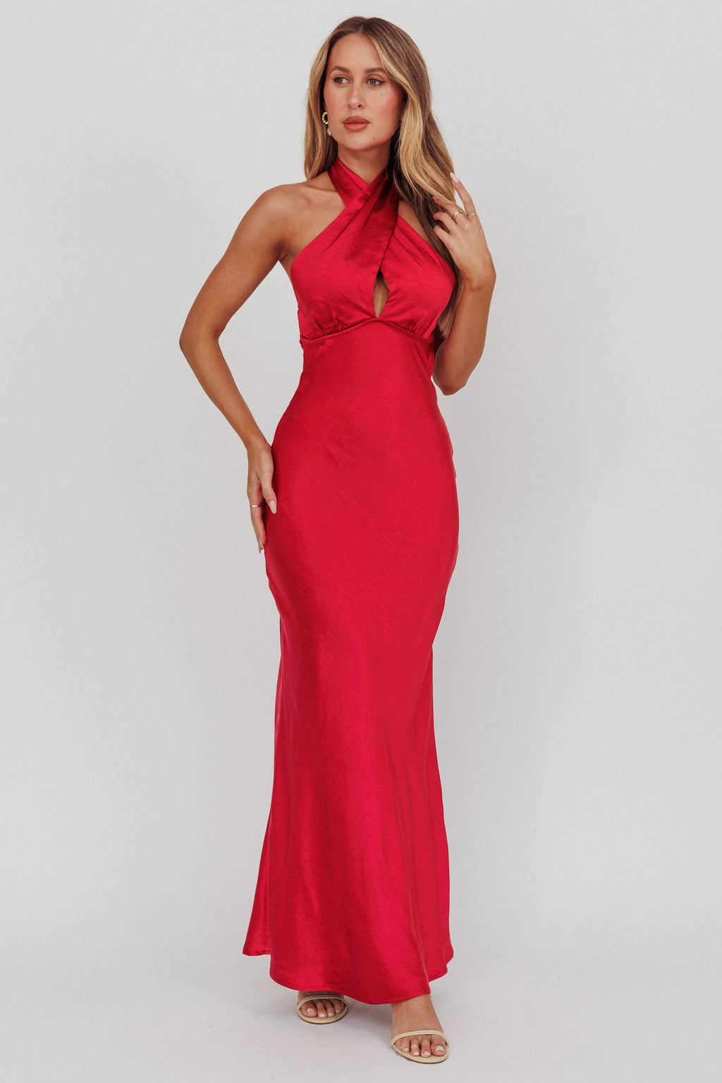 Honeymoon Crossover Halterneck Maxi Dress Wine by Selfie Leslie