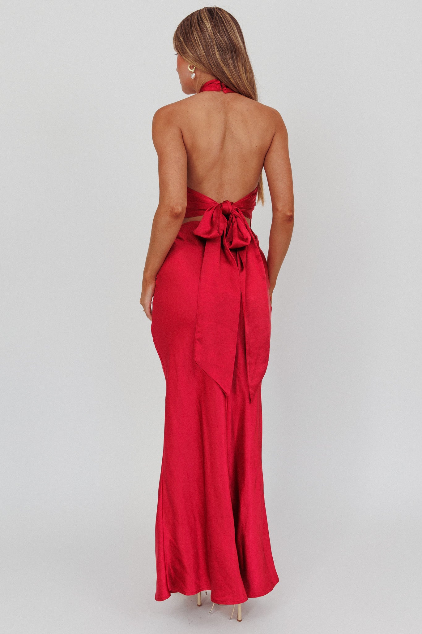 Shop the Honeymoon Crossover Halterneck Maxi Dress Wine