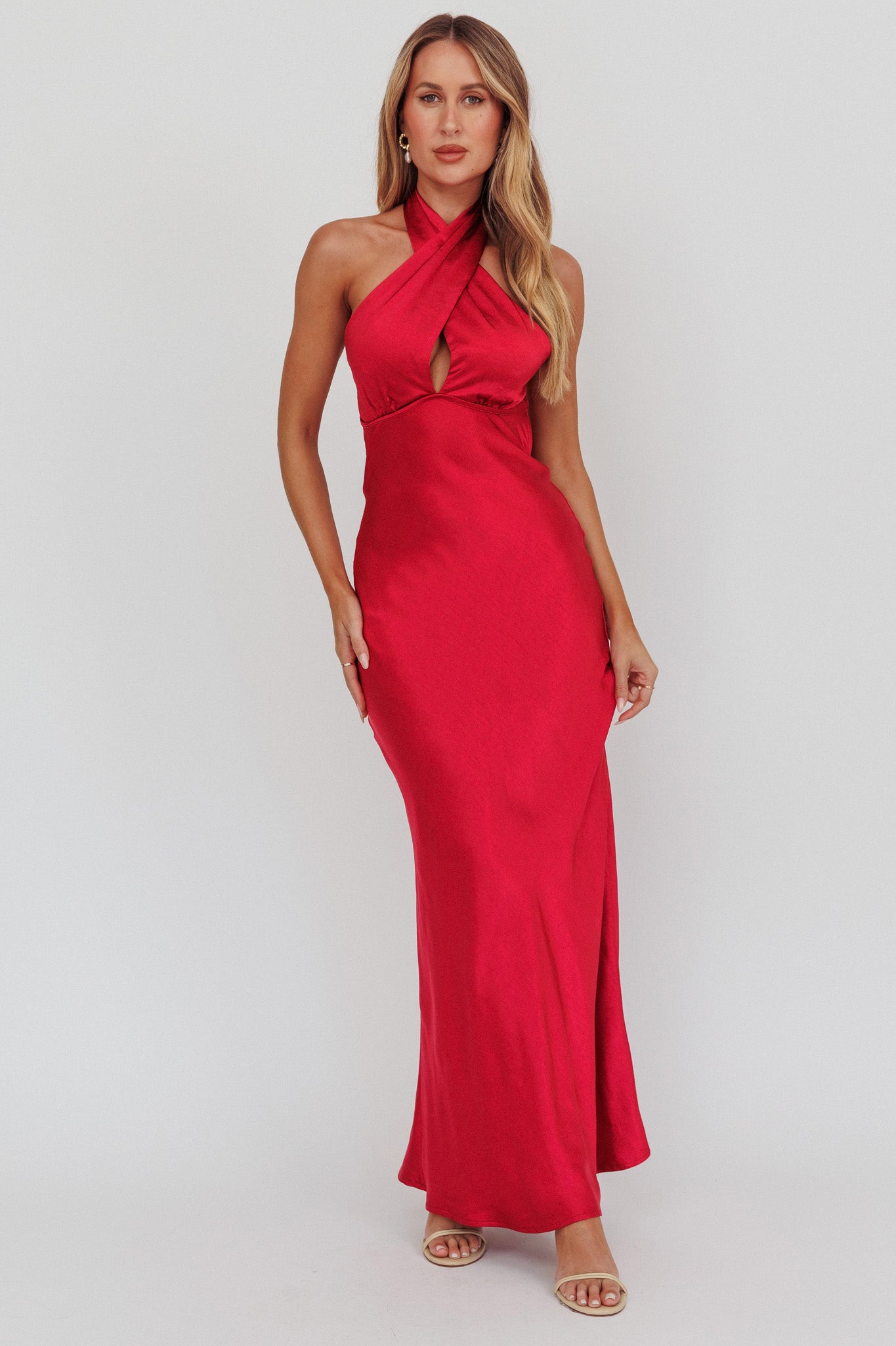 Honeymoon Crossover Halterneck Maxi Dress Wine - L Honeymoon Crossover Halterneck Maxi Dress Wine - L