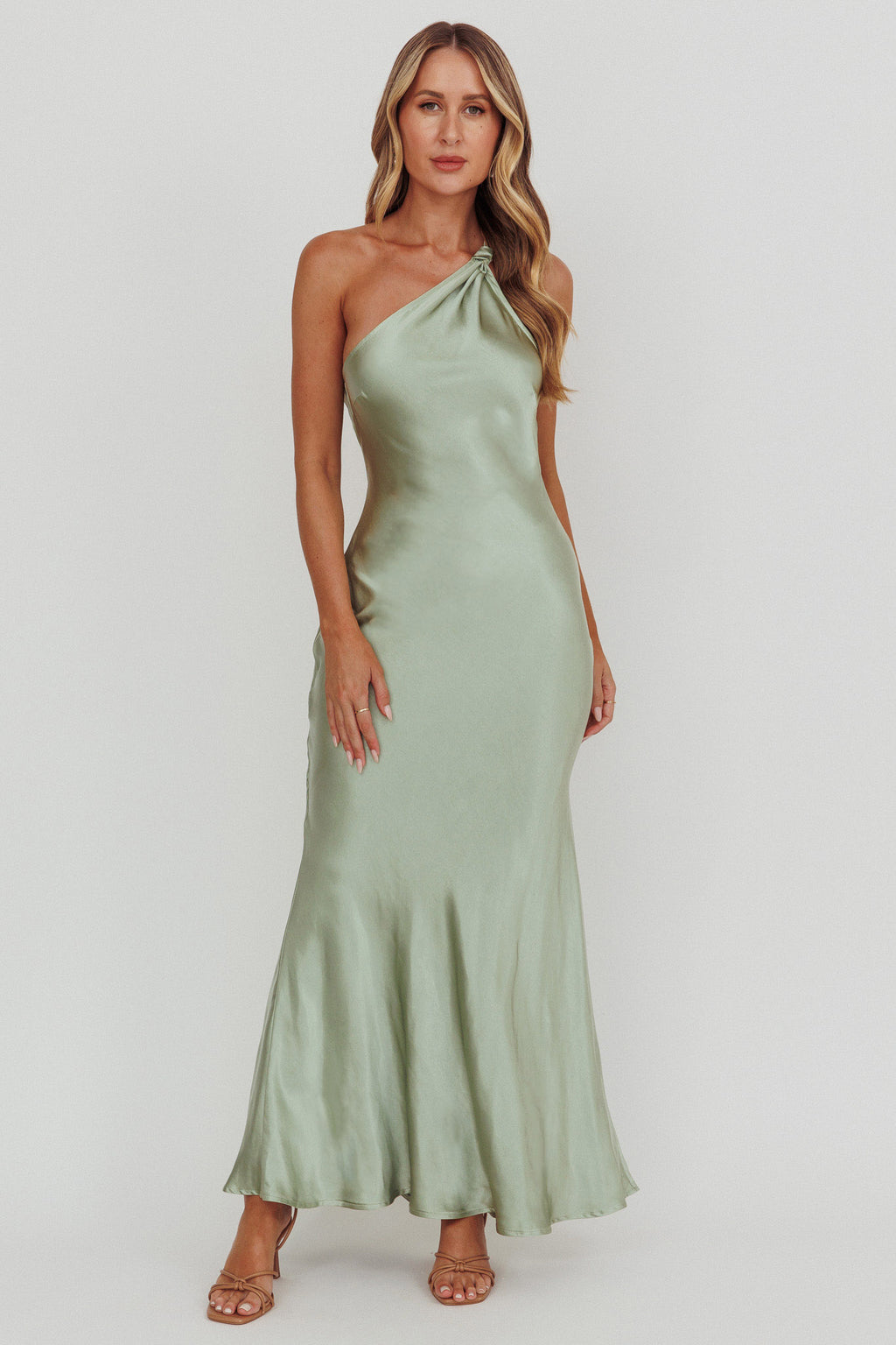 Emmaline One-Shoulder Open Back Maxi Dress Sage by Selfie Leslie