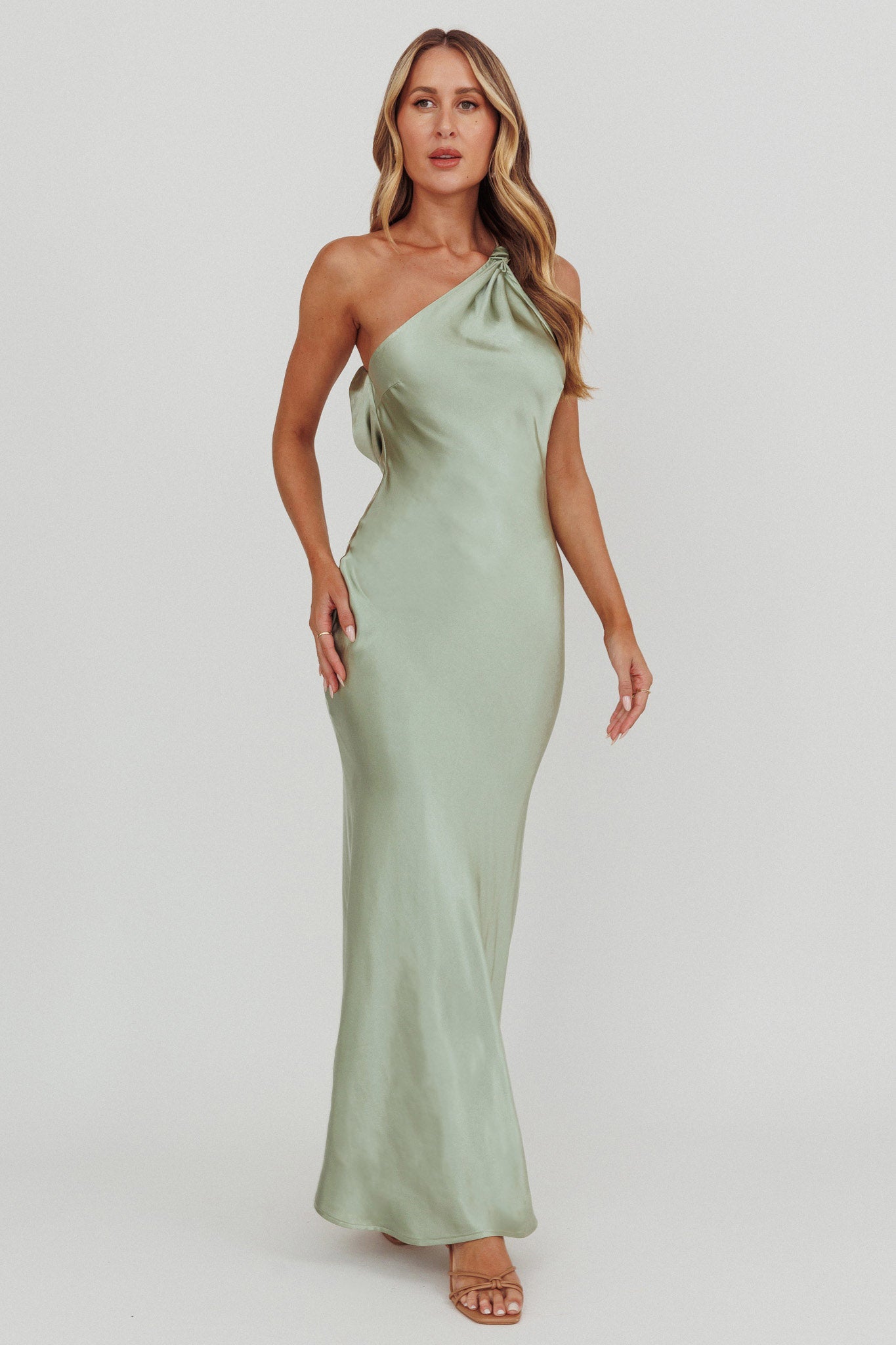 Emmaline One-Shoulder Open Back Maxi Dress Sage by Selfie Leslie