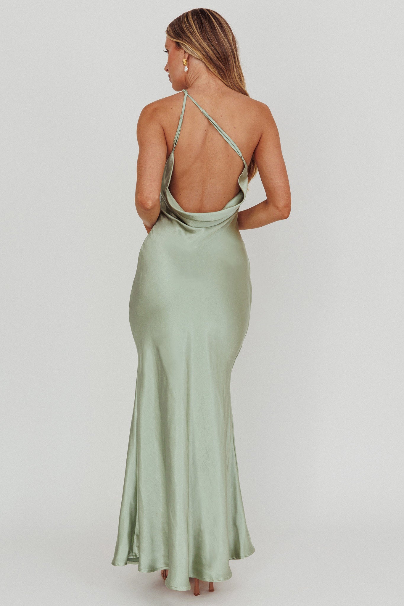 Emmaline One-Shoulder Open Back Maxi Dress Sage by Selfie Leslie