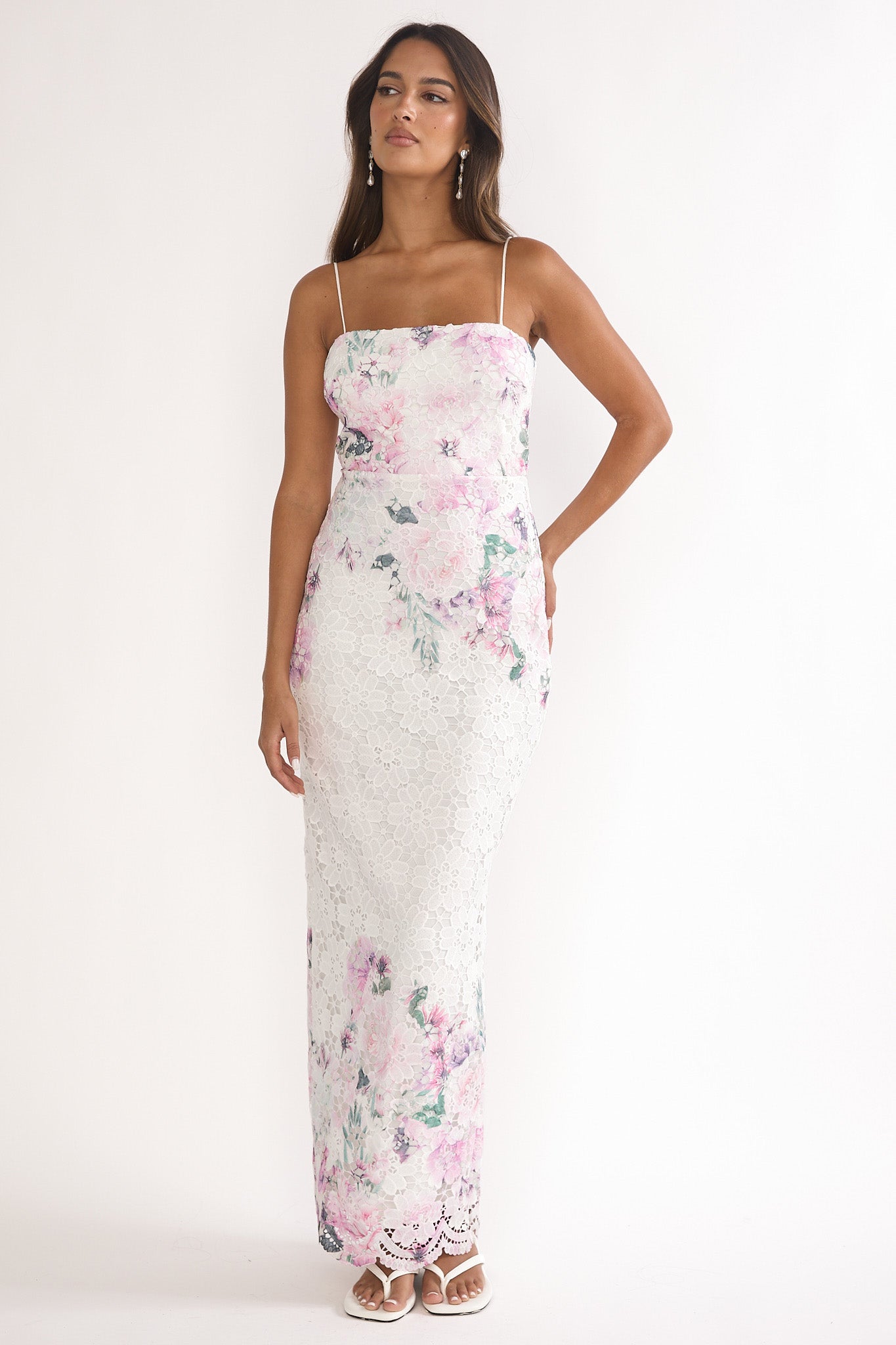 Kaela Crochet Overlay Maxi Dress Floral Pink by Selfie Leslie