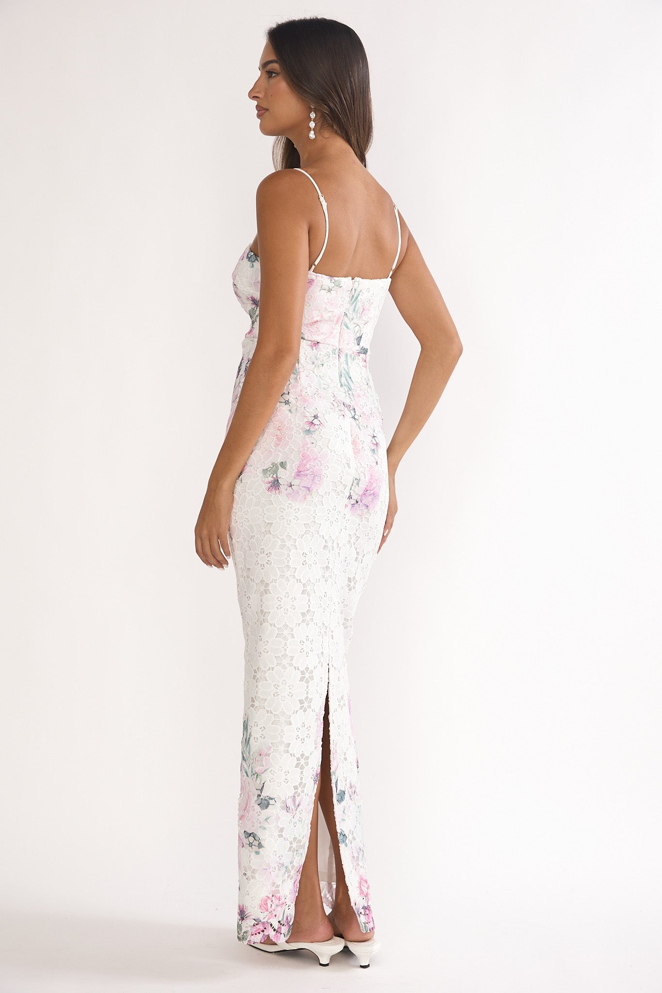 Kaela Crochet Overlay Maxi Dress Floral Pink by Selfie Leslie
