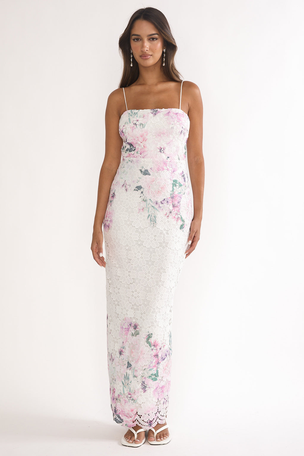Kaela Crochet Overlay Maxi Dress Floral Pink by Selfie Leslie