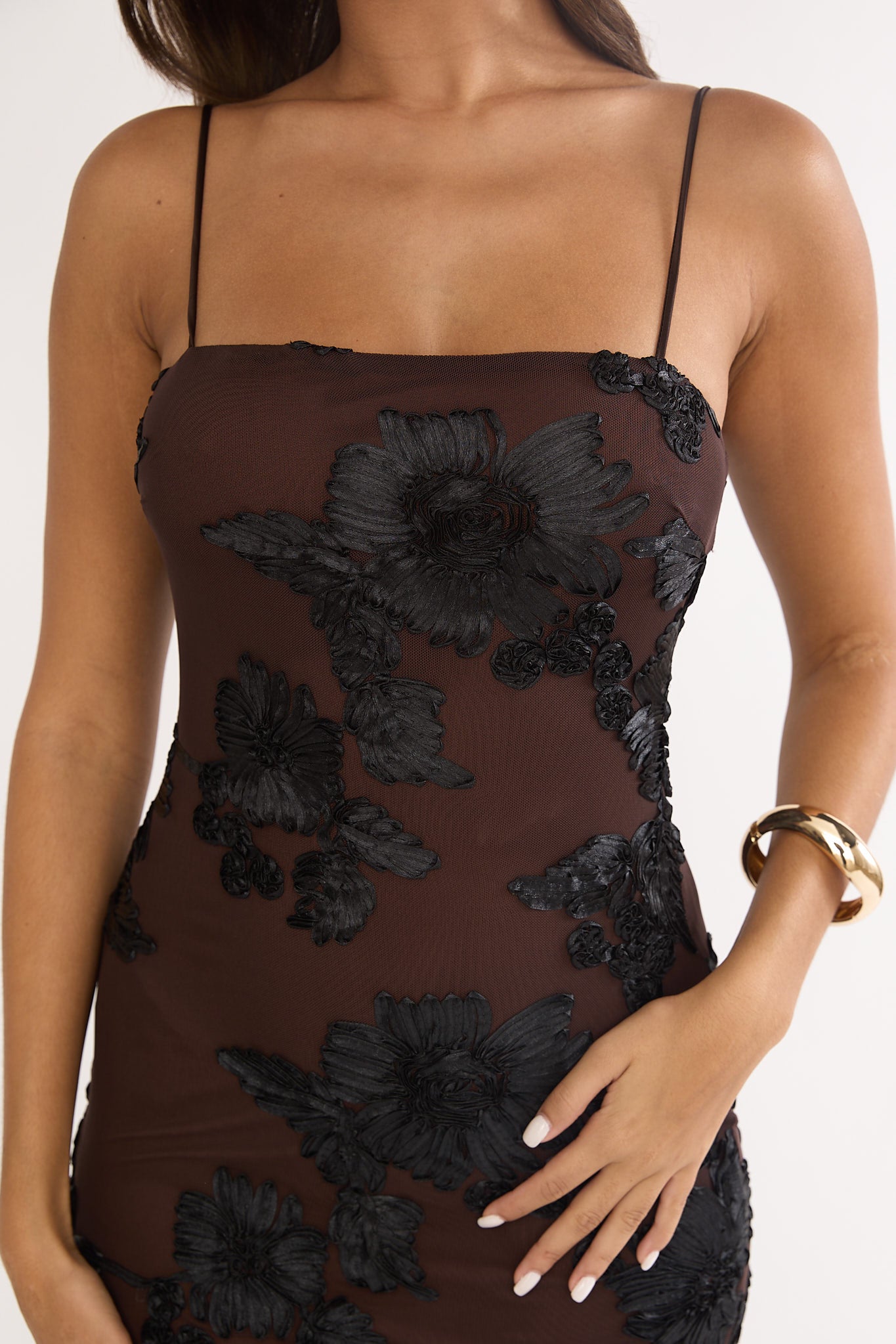 Kaela Cami Maxi Dress Embellished Chocolate by Selfie Leslie