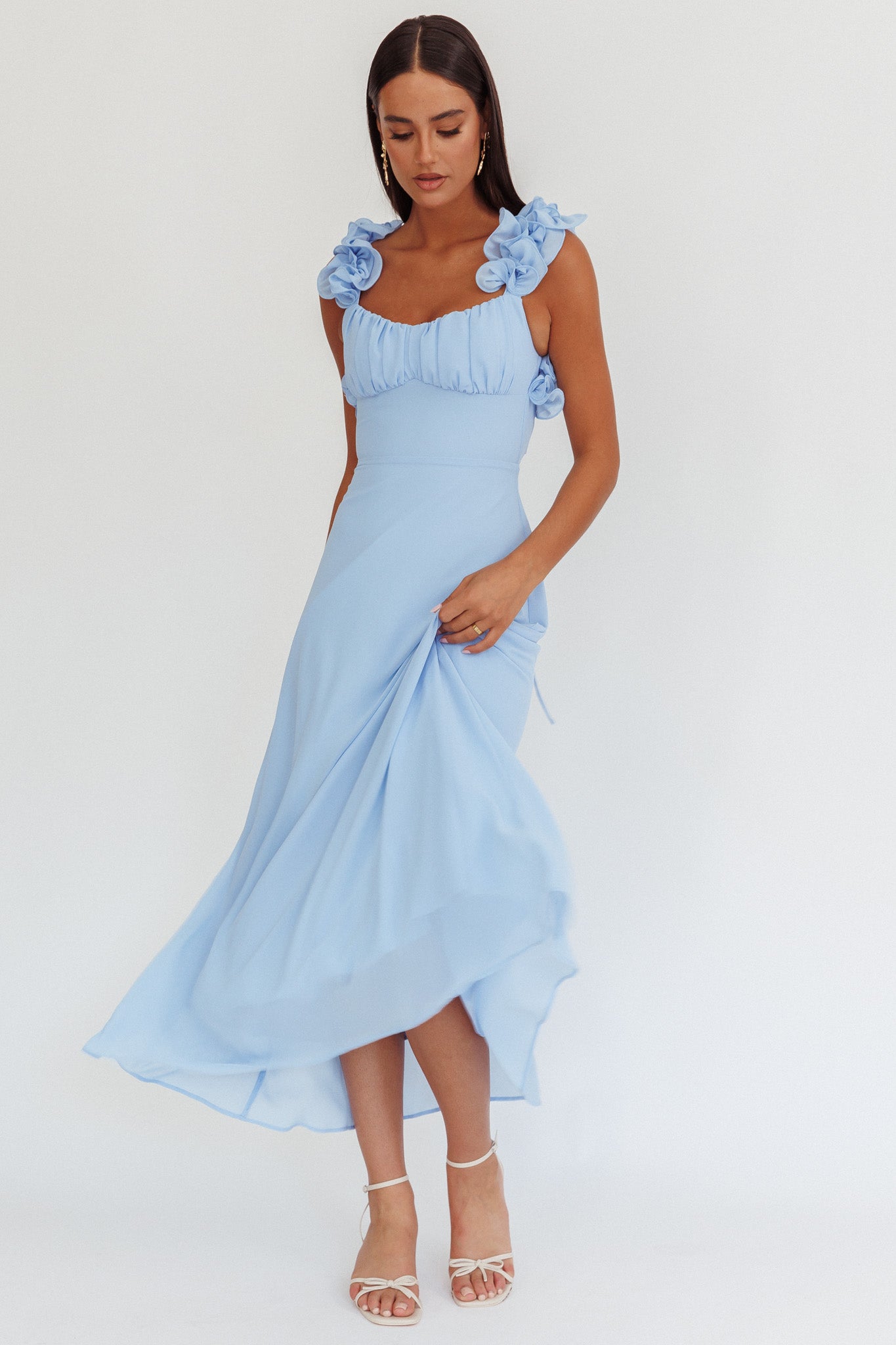 Eloquent Lace-Up Back Maxi Dress Blue by Selfie Leslie