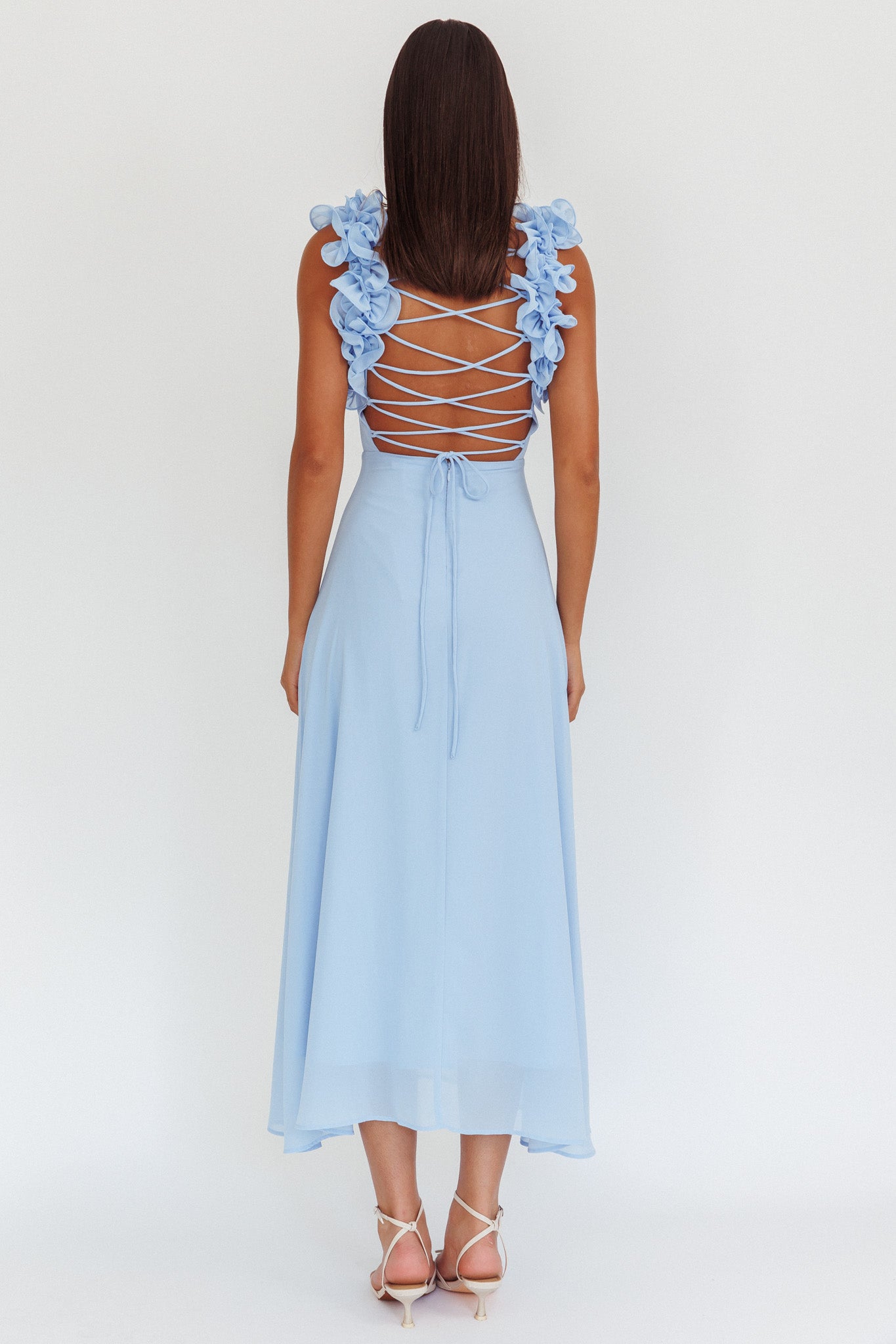Eloquent Lace-Up Back Maxi Dress Blue - L Eloquent Lace-Up Back Maxi Dress Blue - L