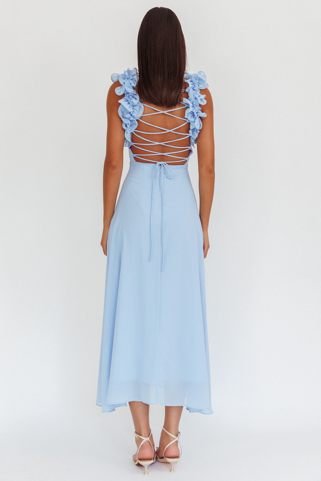 Eloquent Lace-Up Back Maxi Dress Blue by Selfie Leslie