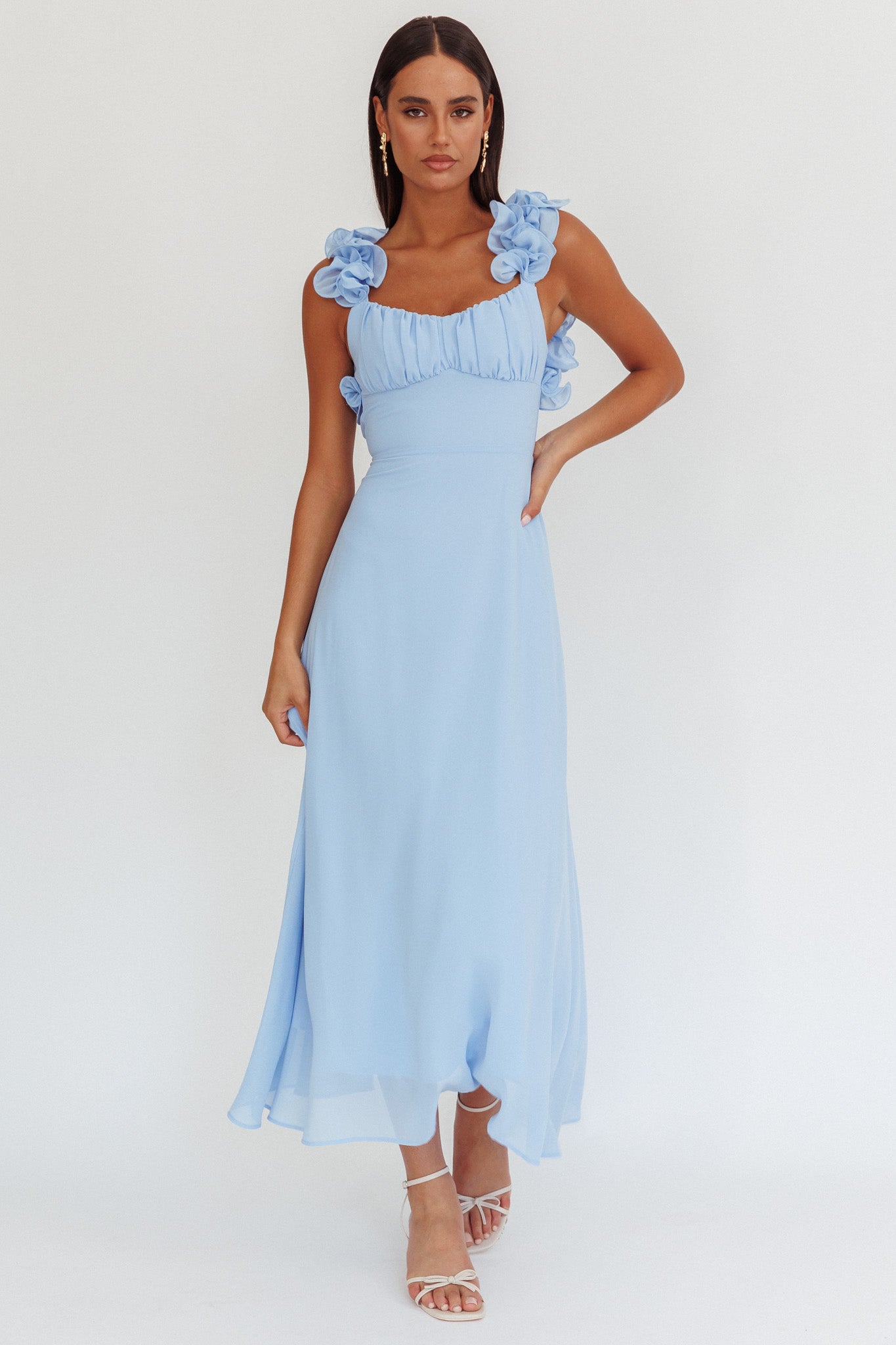 Eloquent Lace-Up Back Maxi Dress Blue by Selfie Leslie