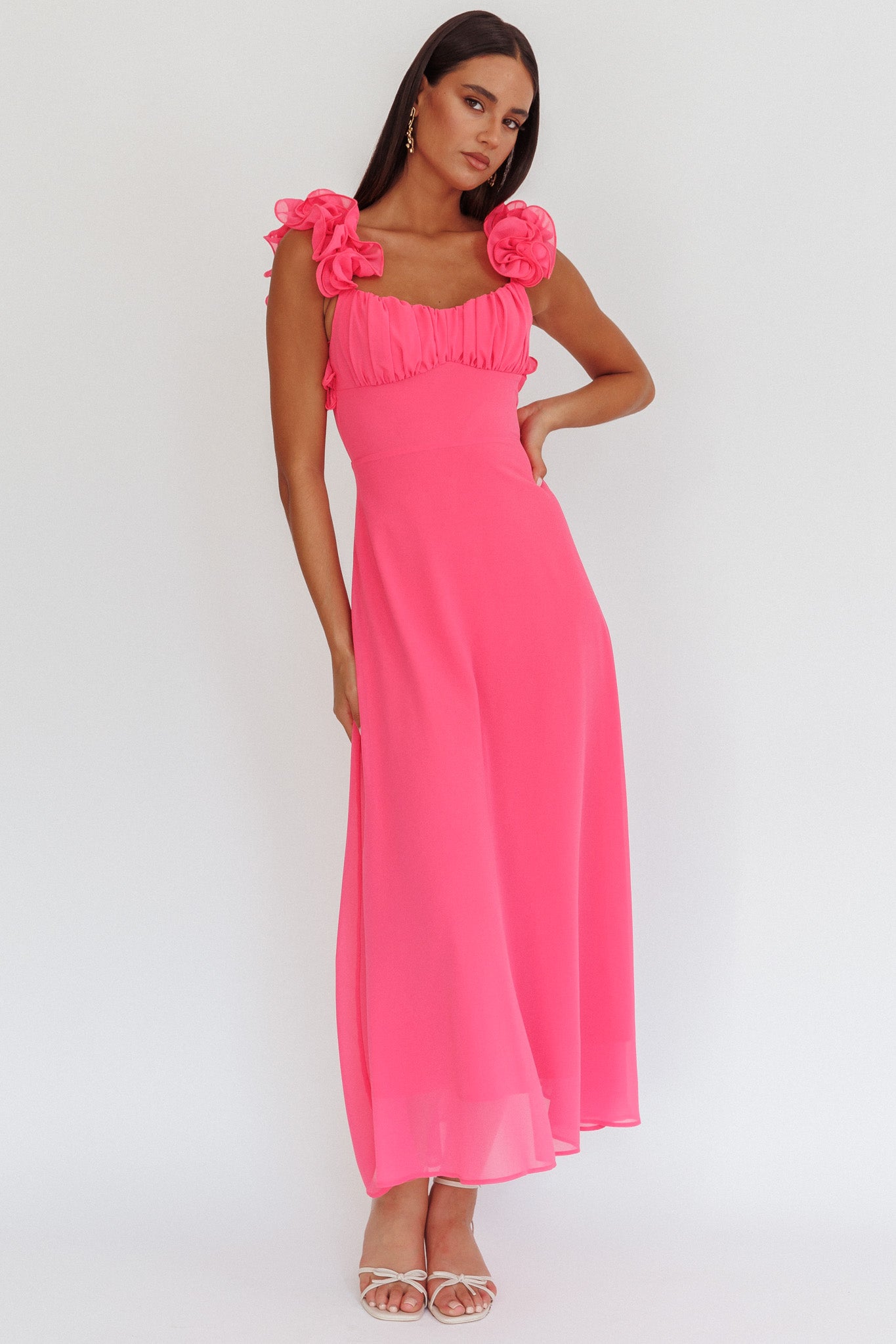 Eloquent Lace-Up Back Maxi Dress Hot Pink Selfie Leslie