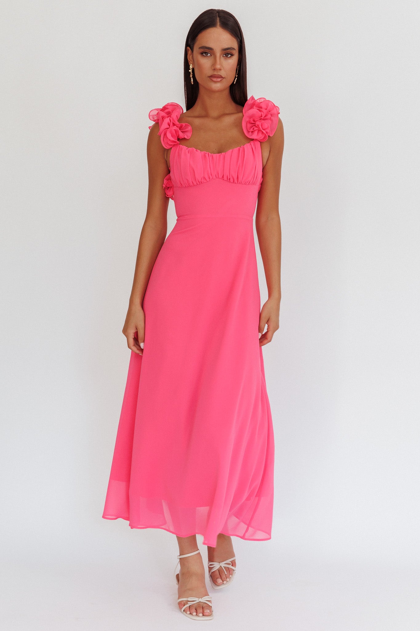 Eloquent Lace-Up Back Maxi Dress Hot Pink by Selfie Leslie