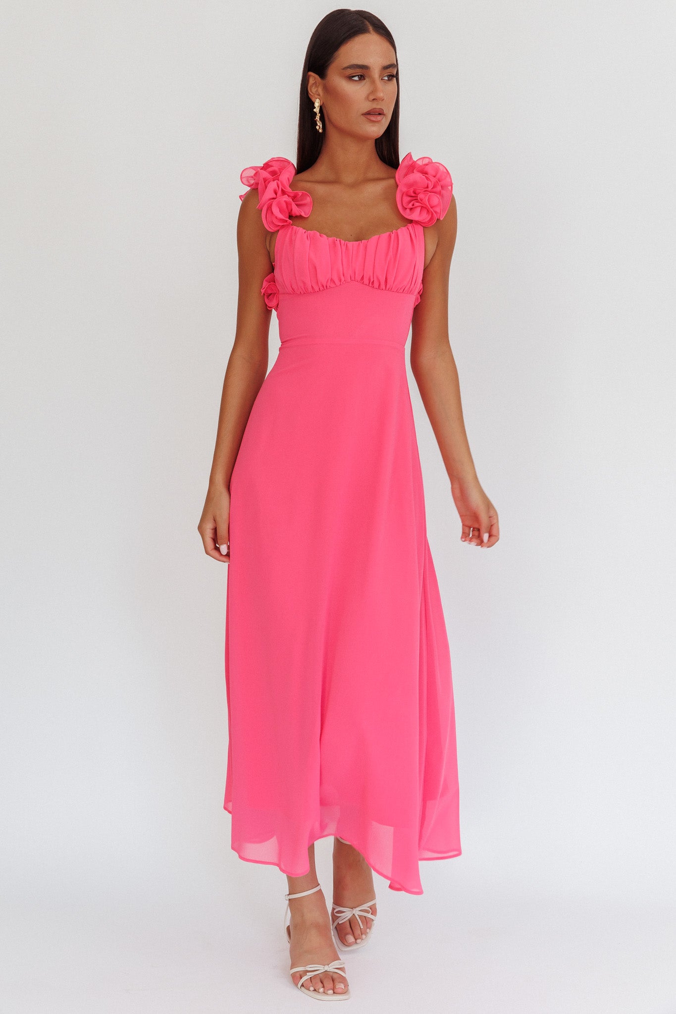 Eloquent Lace-Up Back Maxi Dress Hot Pink by Selfie Leslie
