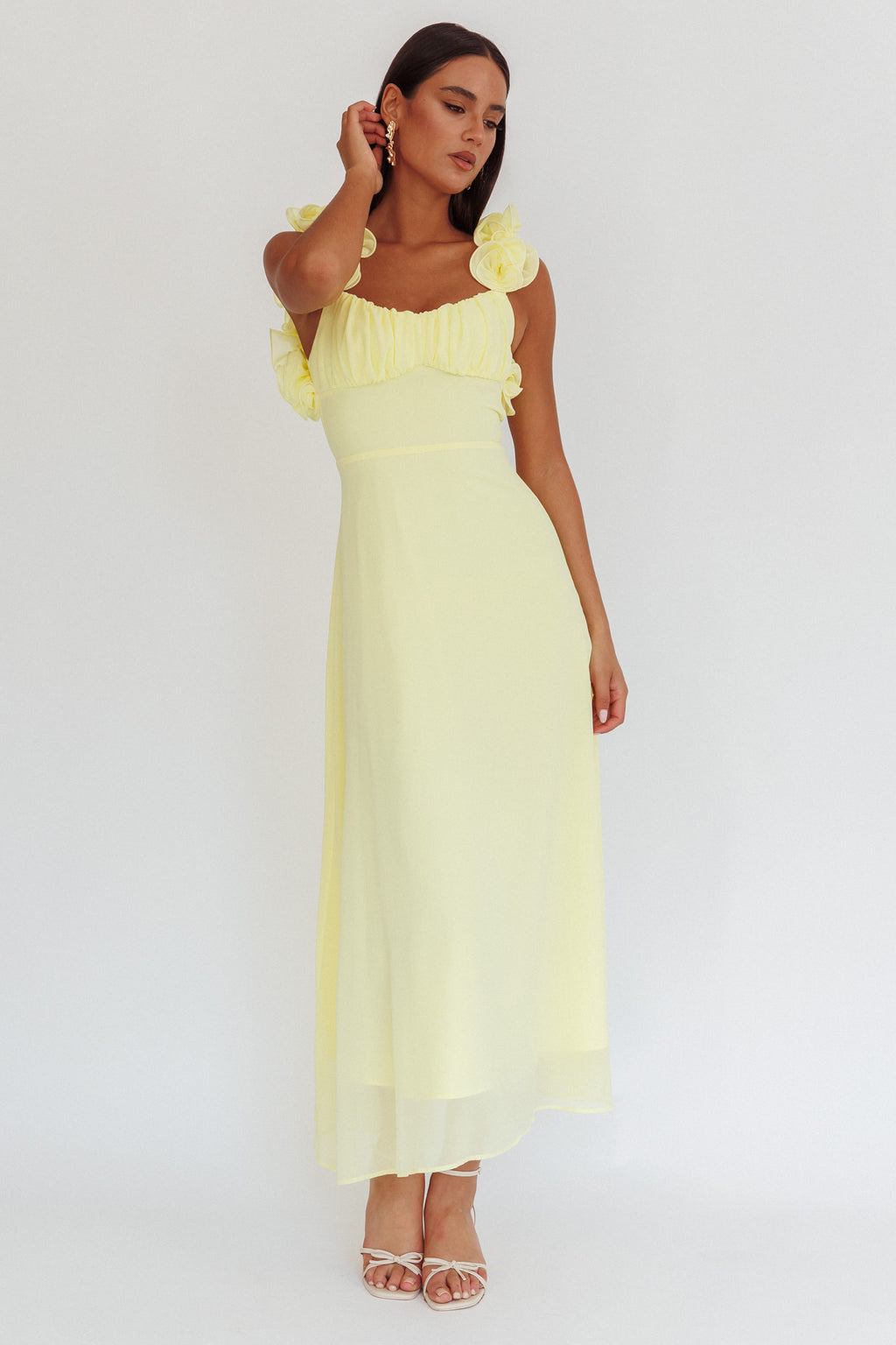 Eloquent Lace-Up Back Maxi Dress Yellow by Selfie Leslie
