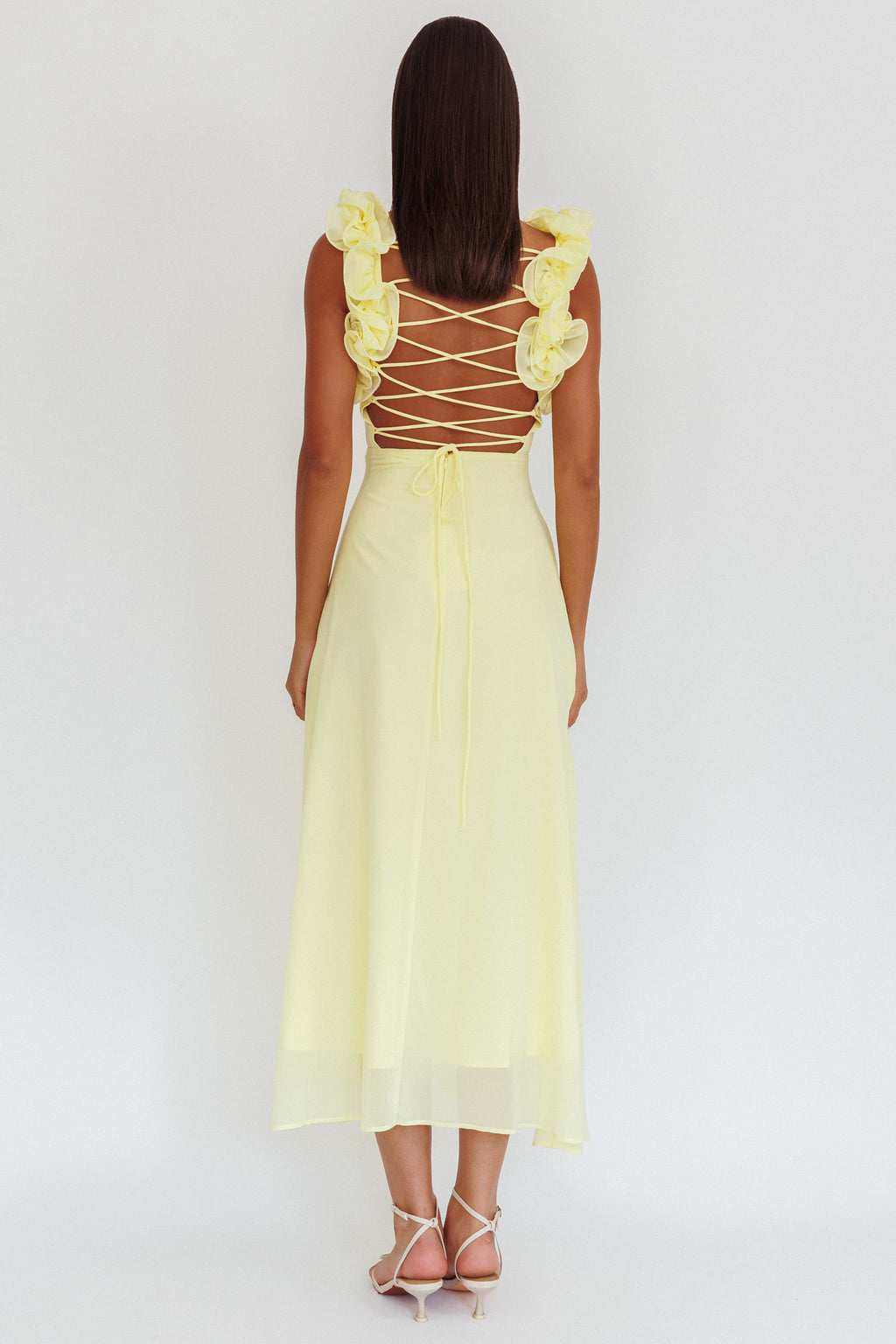Eloquent Lace-Up Back Maxi Dress Yellow by Selfie Leslie
