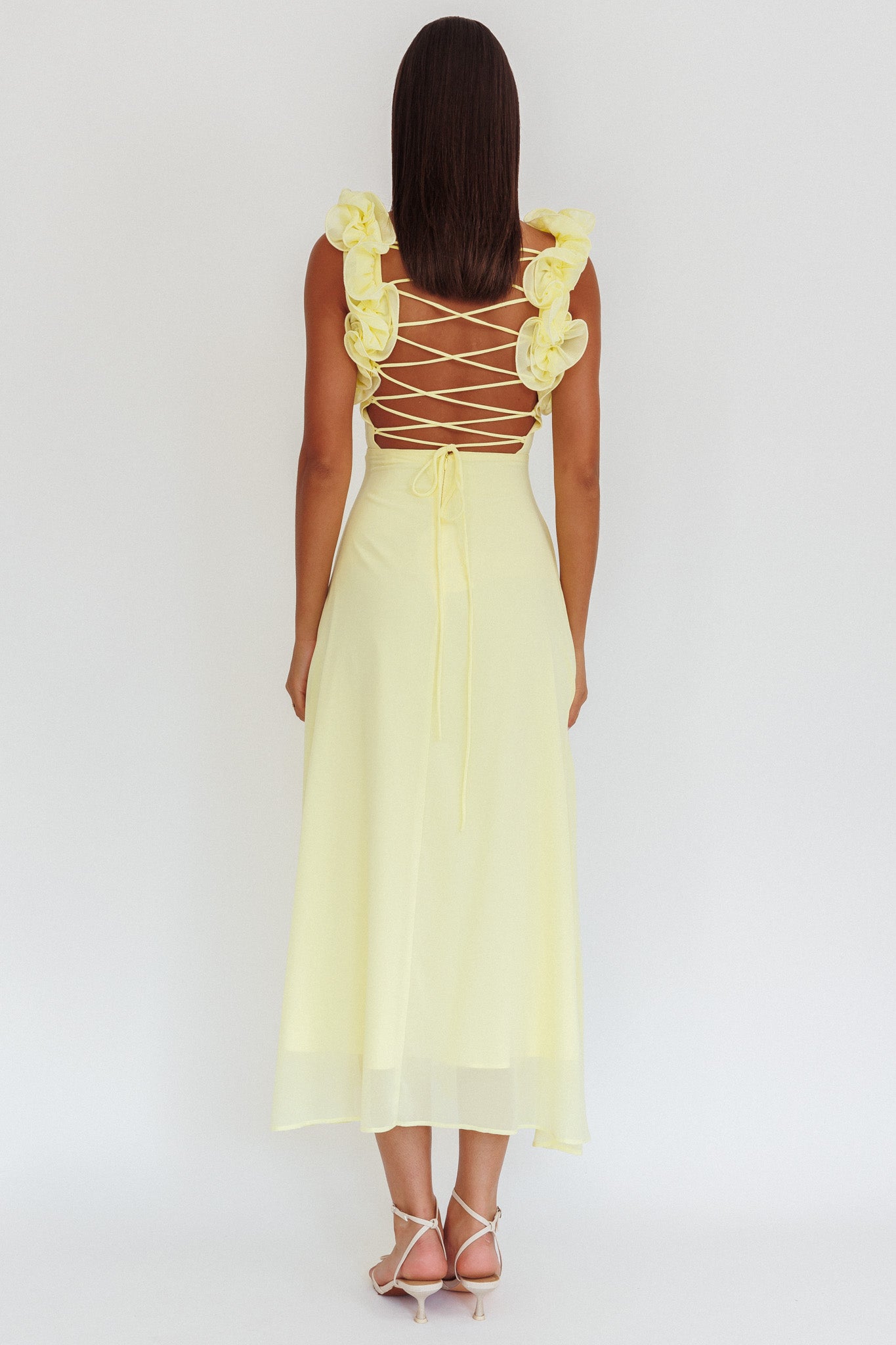 Eloquent Lace-Up Back Maxi Dress Yellow by Selfie Leslie