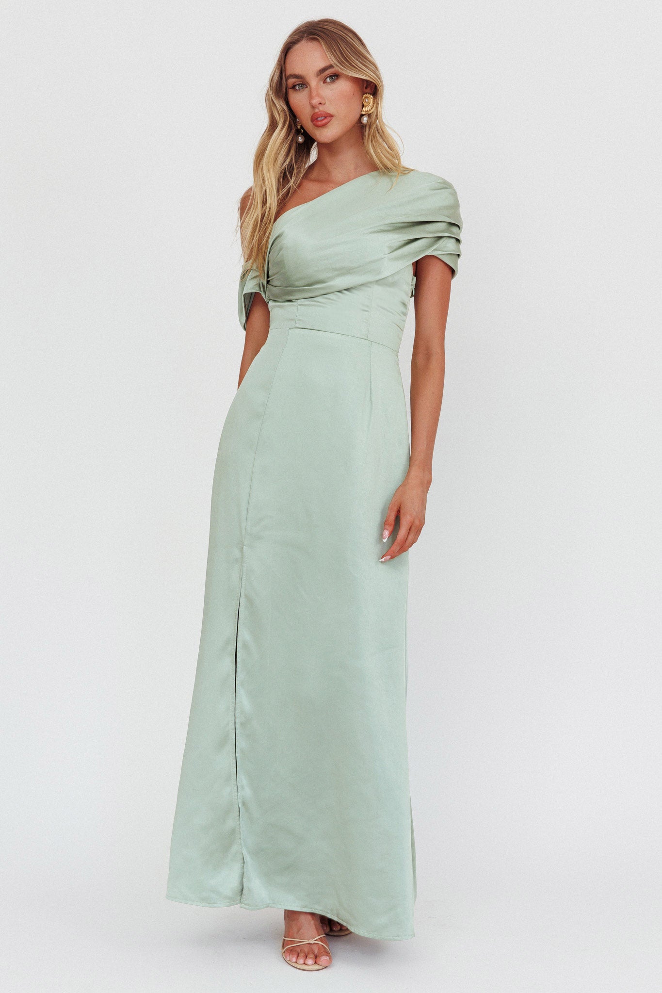 Bellissima Asymmetric Shoulder Maxi Dress Sage - S Bellissima Asymmetric Shoulder Maxi Dress Sage - S