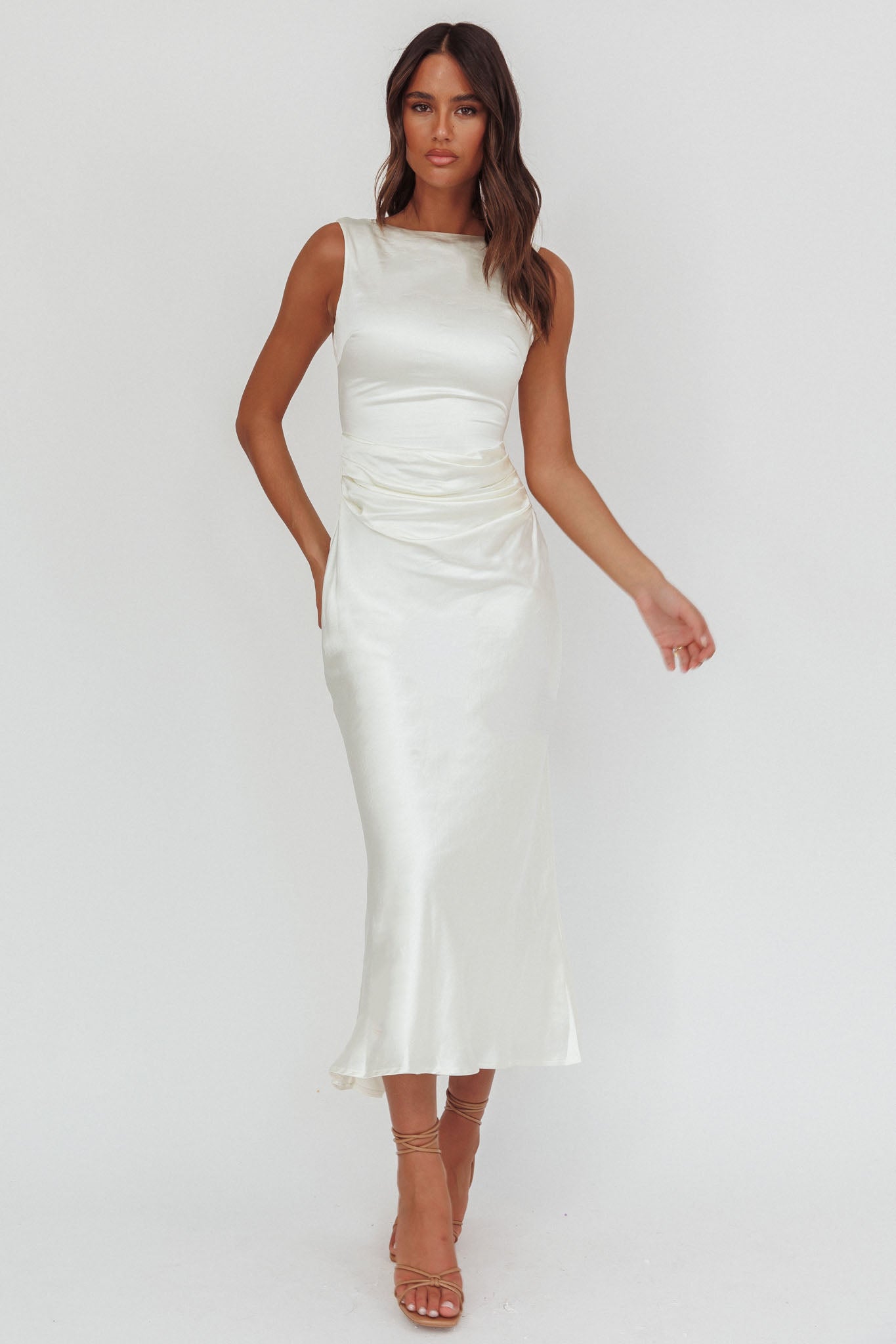 Helsi Pearl Back Midi Dress White by Selfie Leslie