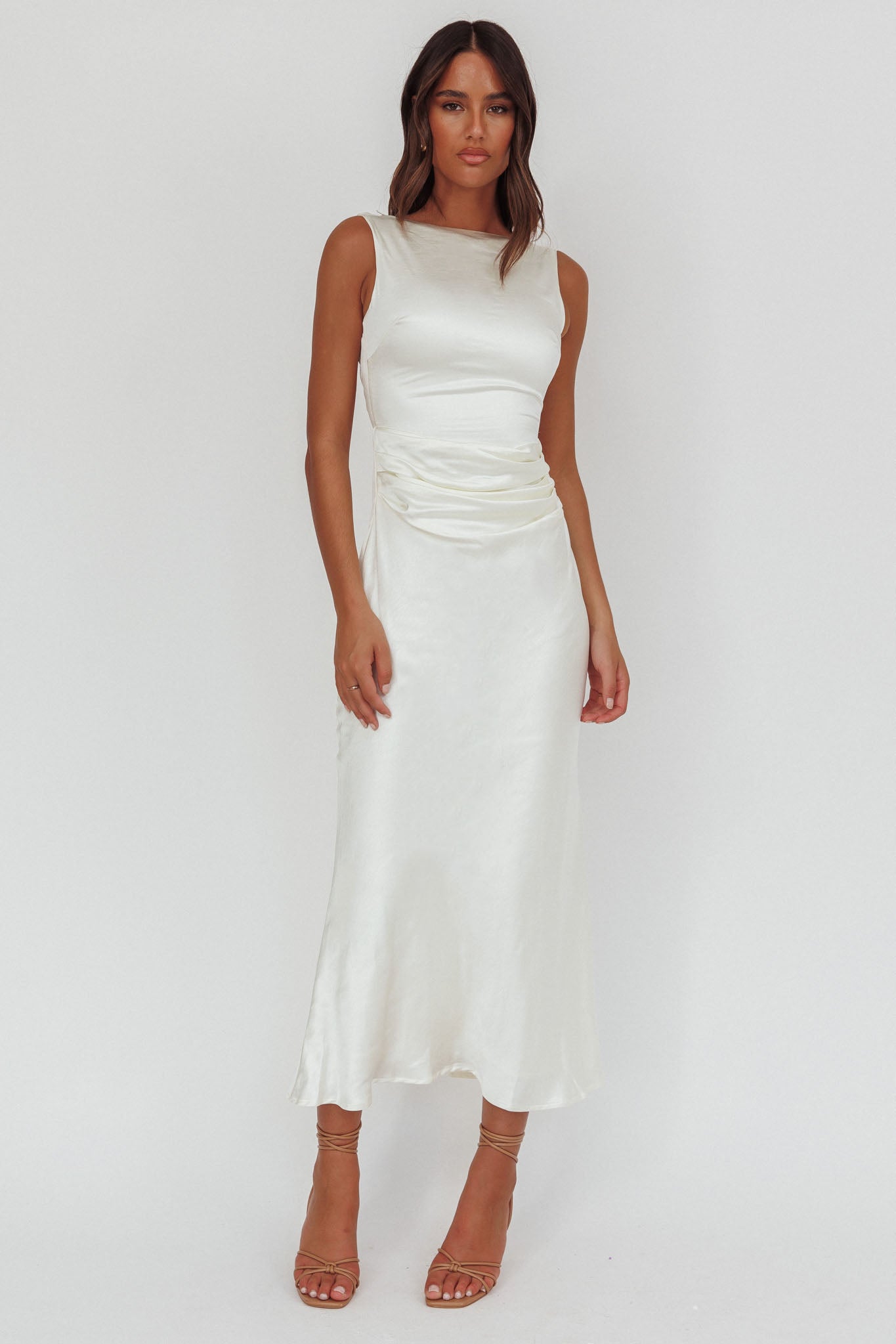 white satin midi dress Flower self-portrait-US Keep Sipping Waterfalls in this slinky masterpiece White Satin Bow Bodice Midi