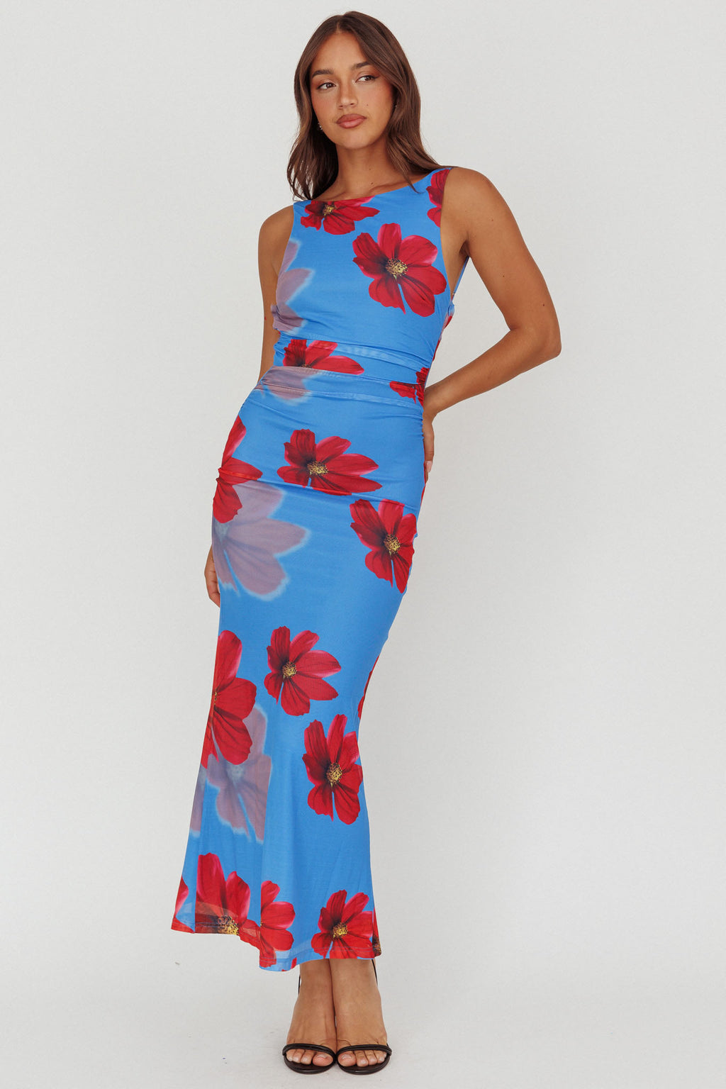 Helsi Low Back Maxi Dress Floral Blue Helsi Low Back Maxi Dress Floral Blue