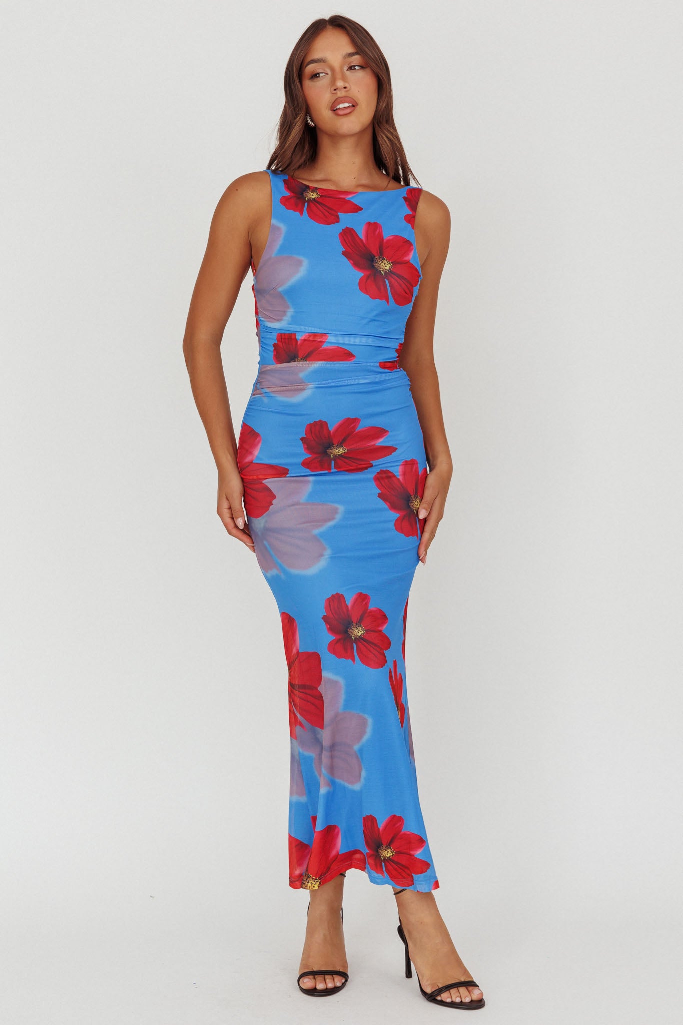 Helsi Low Back Maxi Dress Floral Blue - XL Helsi Low Back Maxi Dress Floral Blue - XL