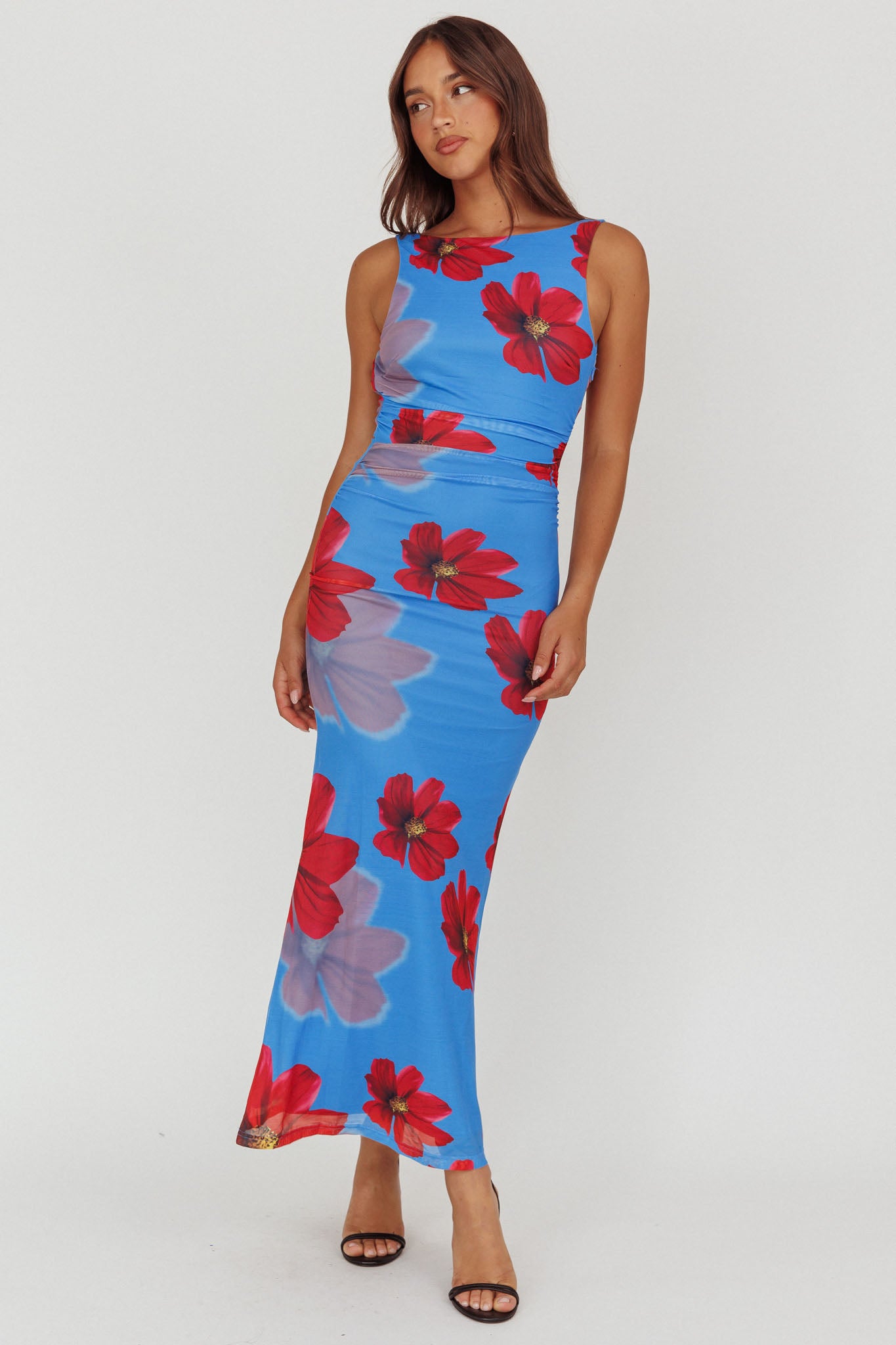 Helsi Low Back Maxi Dress Floral Blue - XL Helsi Low Back Maxi Dress Floral Blue - XL