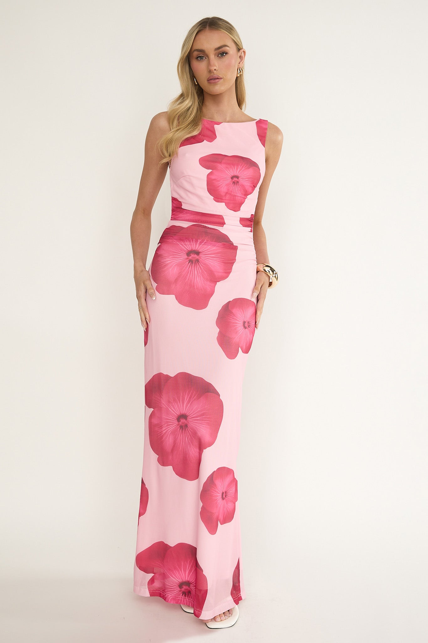 Helsi Low Back Maxi Dress Floral Pink by Selfie Leslie