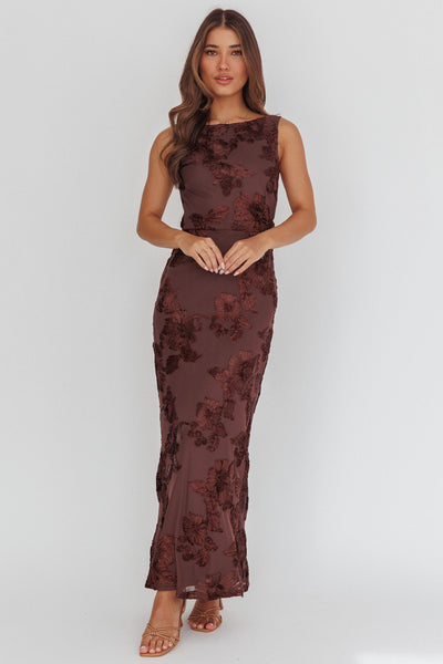 Helsi Low Back Maxi Dress Floral Chocolate | Selfie Leslie