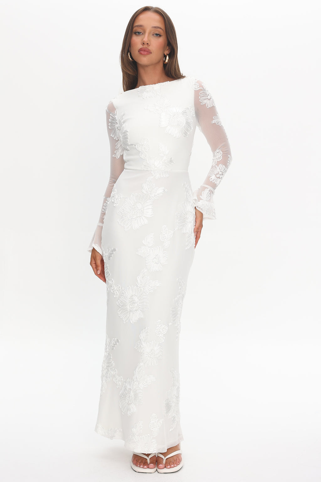 Helsi Long Sleeve Embellished Maxi Dress White | Selfie Leslie