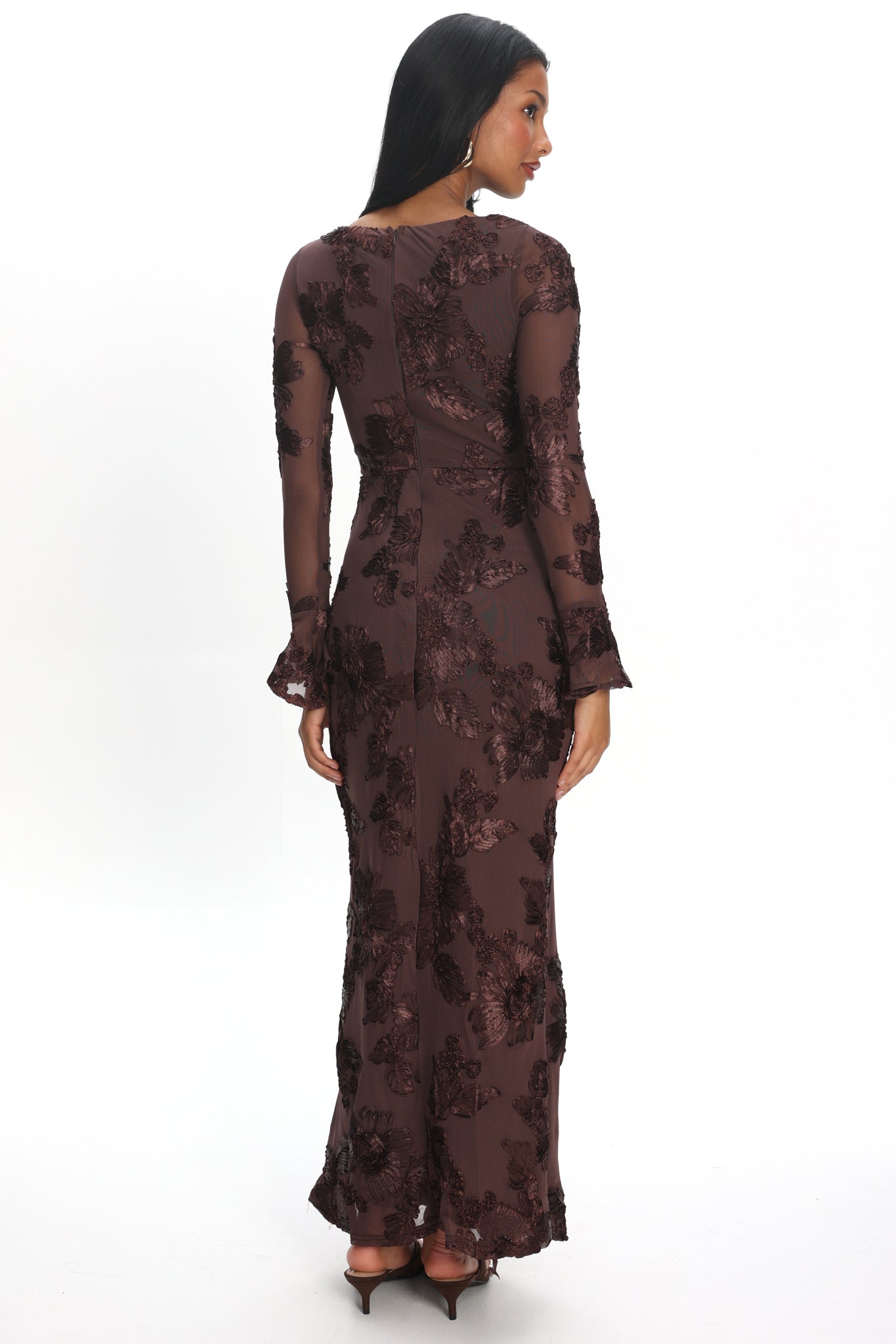 Helsi Long Sleeve Embellished Maxi Dress Brown Selfie Leslie Helsi Long Sleeve Embellished Maxi Dress Brown Selfie Leslie