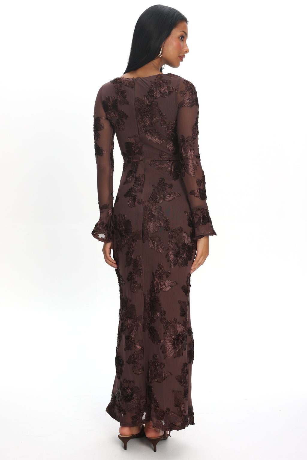 Helsi Long Sleeve Embellished Maxi Dress Brown