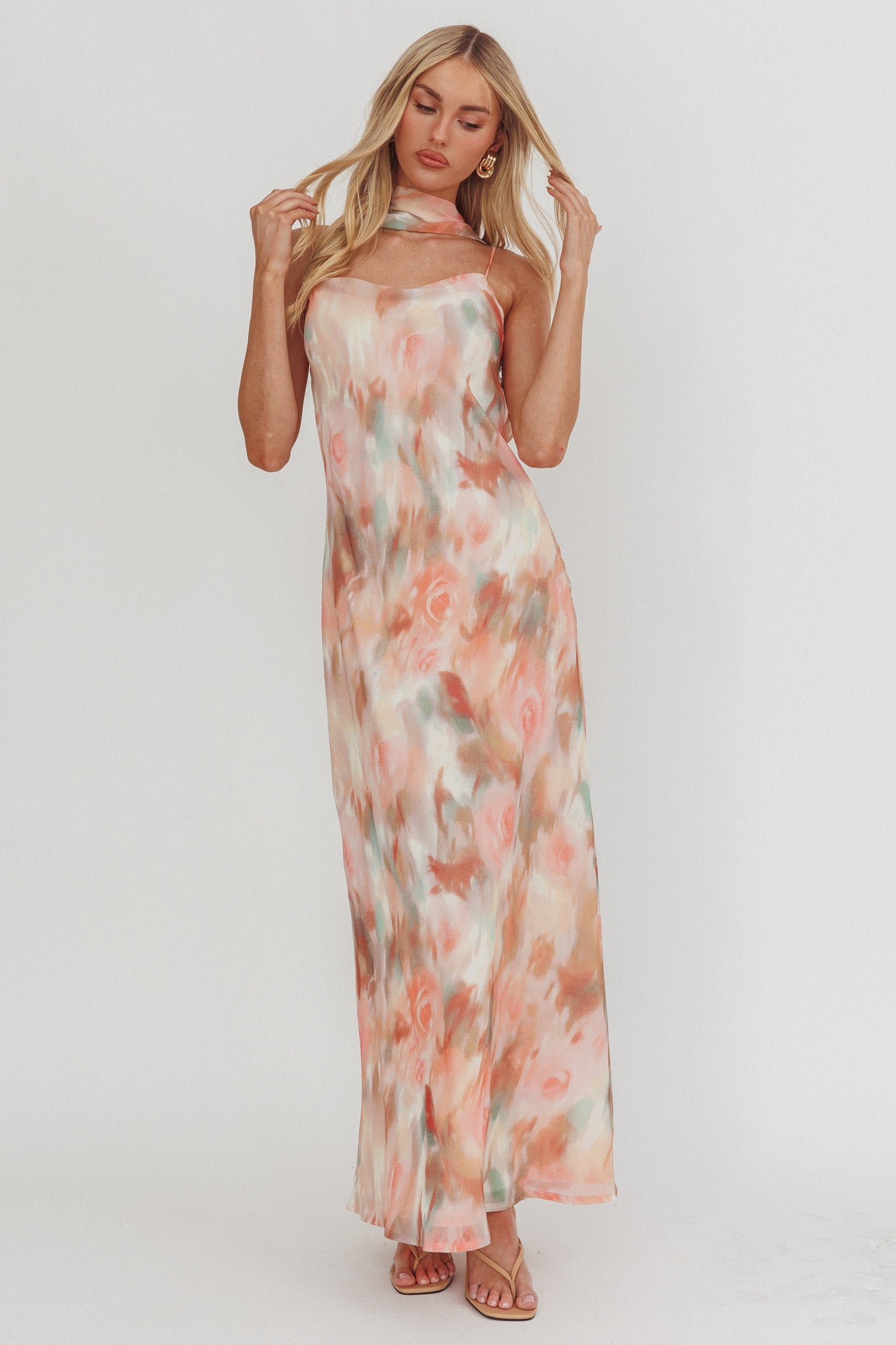 Helsi Cowl Back Maxi Dress Print Pink by Selfie Leslie