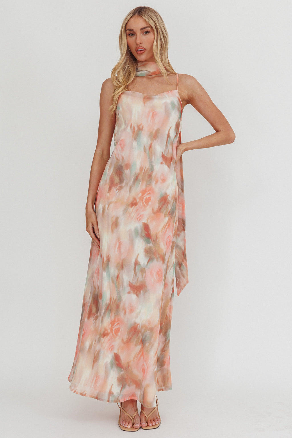 Helsi Cowl Back Maxi Dress Print Pink by Selfie Leslie