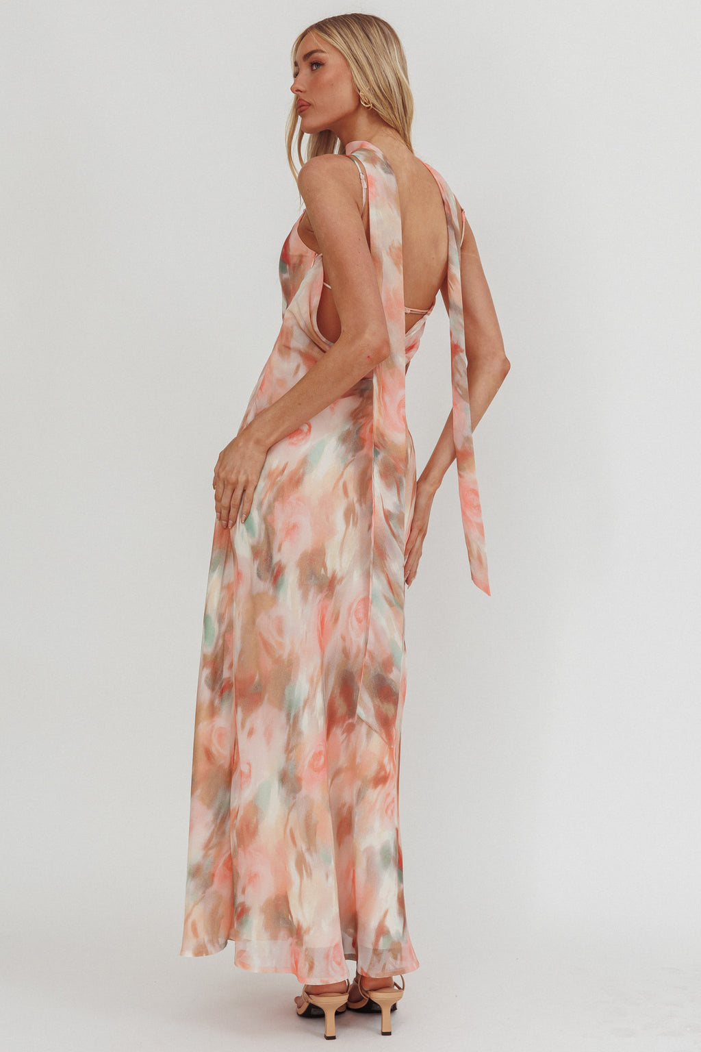Helsi Cowl Back Maxi Dress Print Pink by Selfie Leslie
