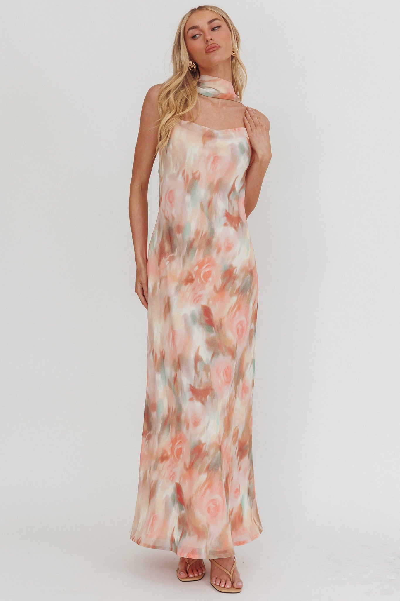 Helsi Cowl Back Maxi Dress Print Pink by Selfie Leslie