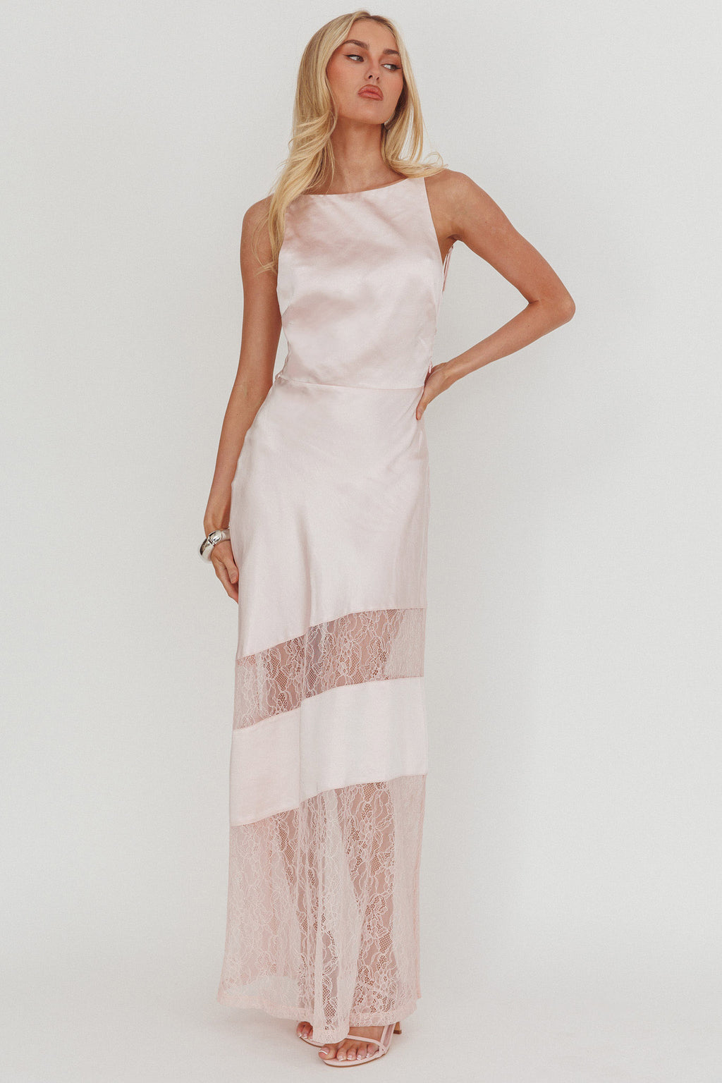 Helsi Low Back Lace Insert Maxi Dress Pink by Selfie Leslie