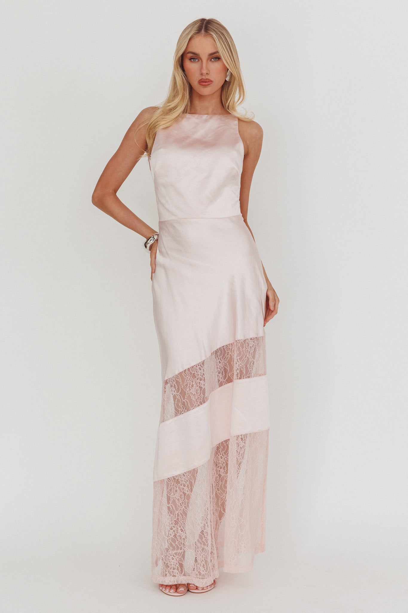 Helsi Low Back Lace Insert Maxi Dress Pink | Selfie Leslie