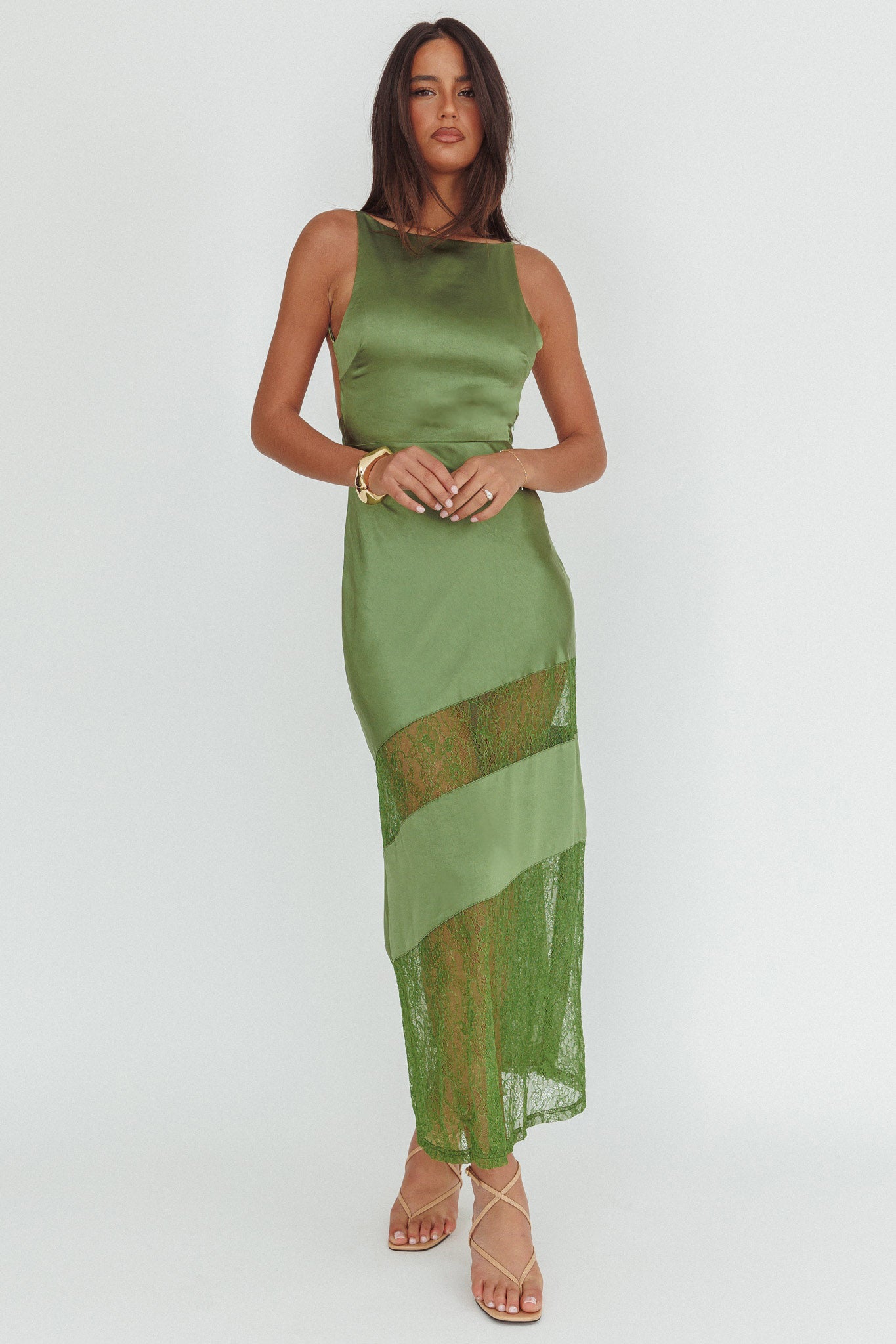 Helsi Low Back Lace Insert Maxi Dress Forest Green | Selfie Leslie Helsi Low Back Lace Insert Maxi Dress Forest Green | Selfie Leslie