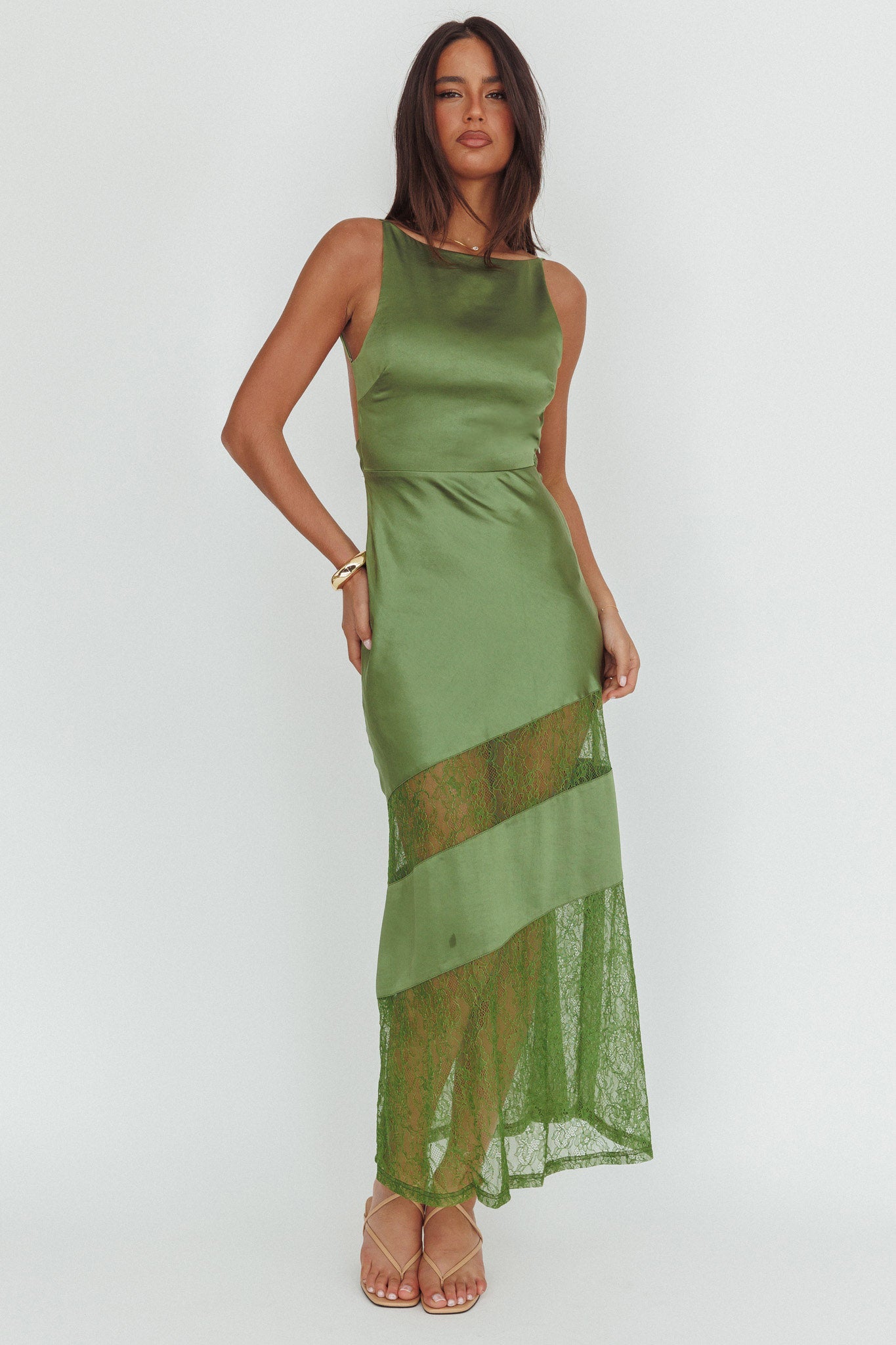 Helsi Low Back Lace Insert Maxi Dress Forest Green