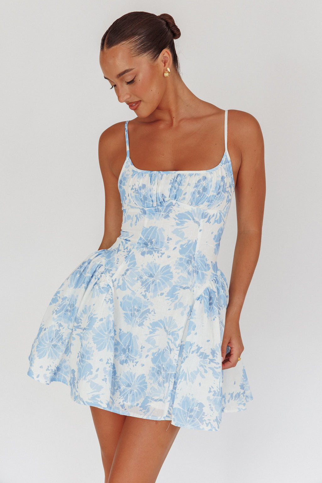 Courting Cami Strap Mini Dress Floral Blue by Selfie Leslie