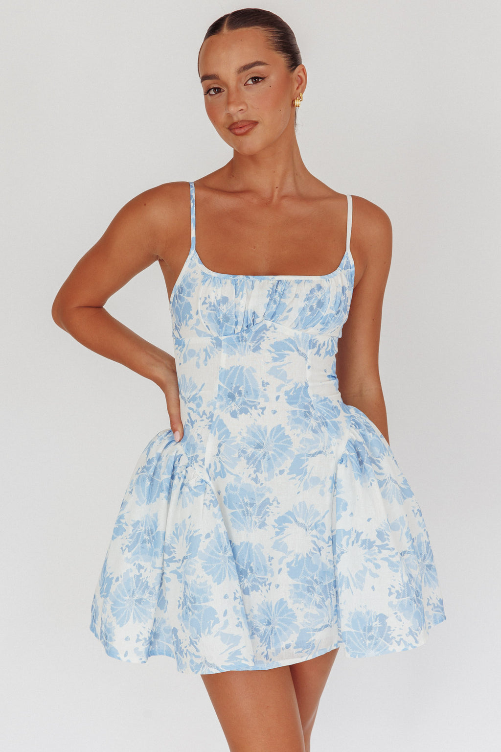 Courting Cami Strap Mini Dress Floral Blue by Selfie Leslie