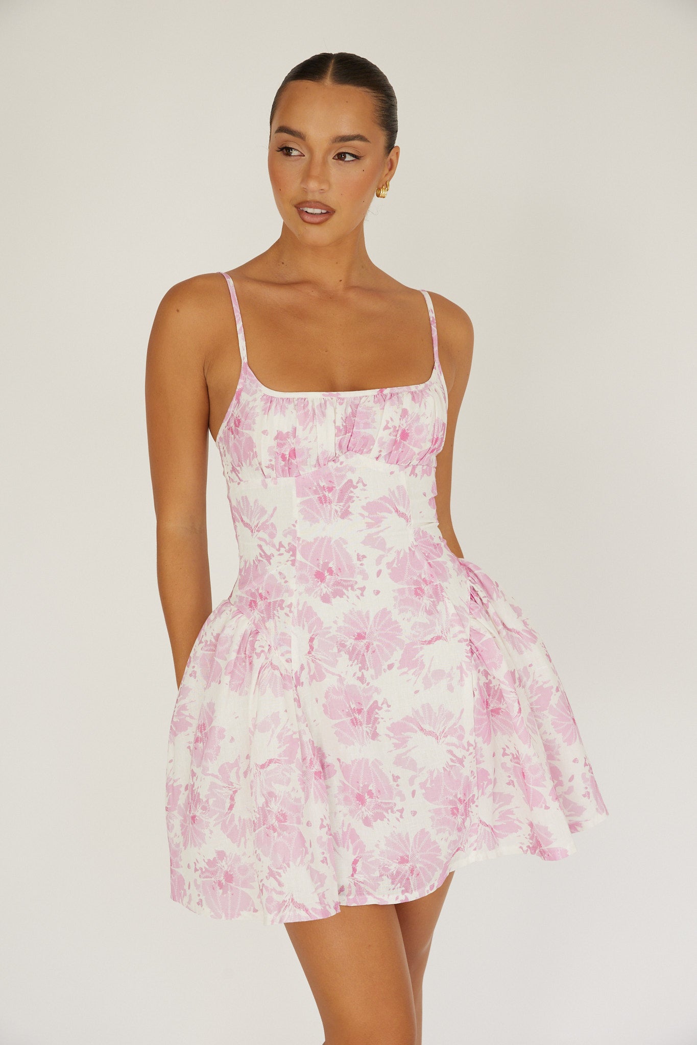 Courting Cami Strap Mini Dress Floral Pink by Selfie Leslie