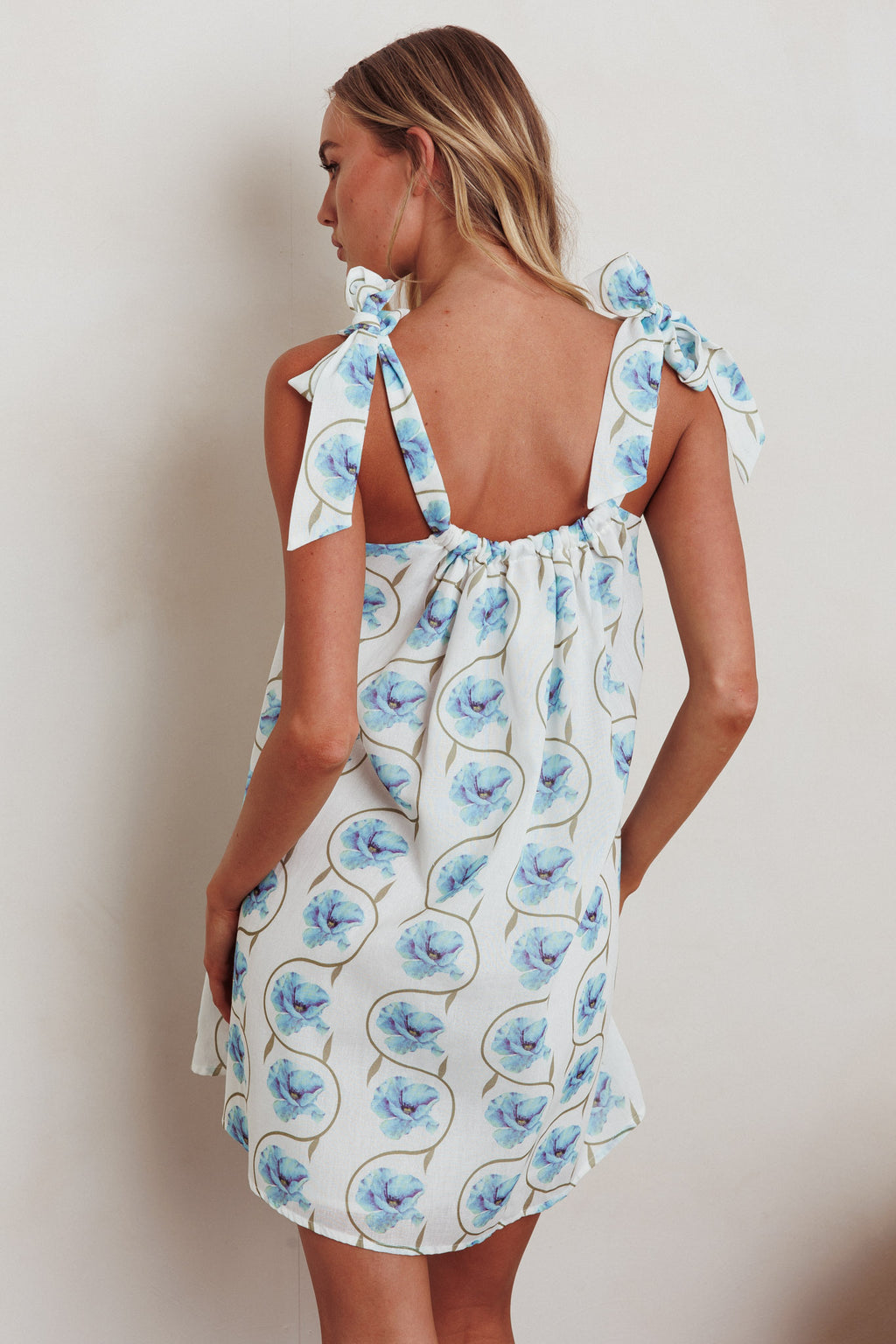 Annalee Tied Shoulder Mini Dress Floral Blue by Selfie Leslie